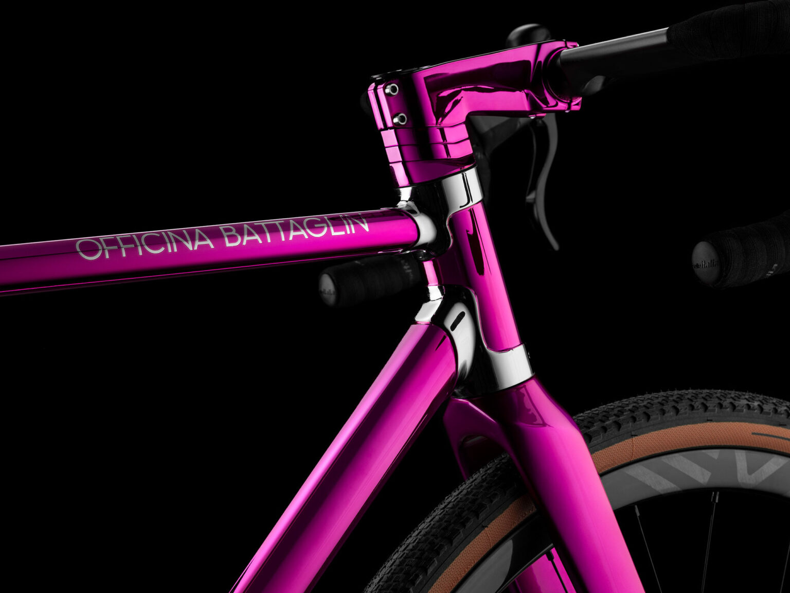 Battaglin Portofino G custom limited edition steel gravel bike in Cromovelato pink, lugged headtube