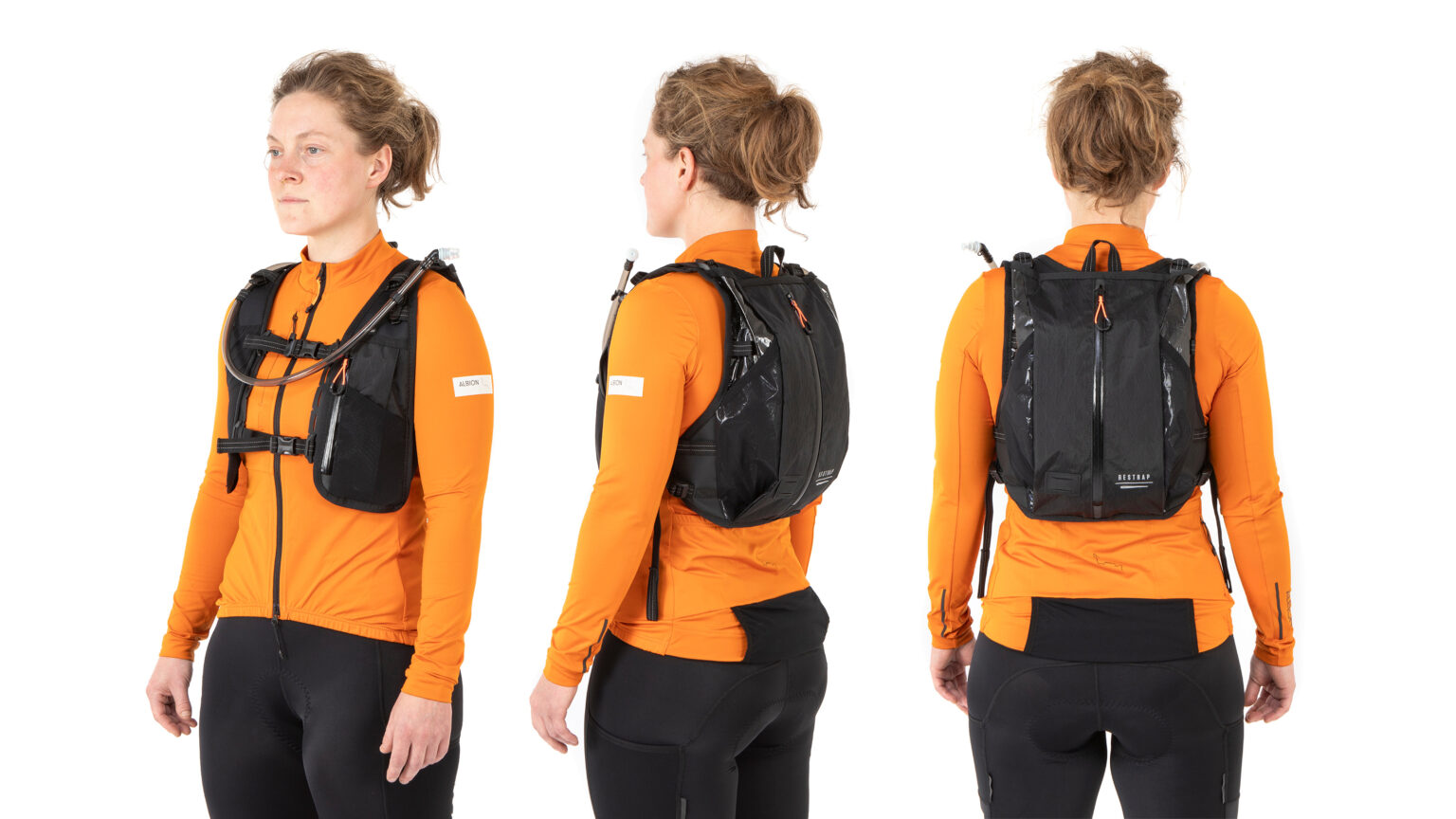 Restrap Race Hydration Vest lightweight bikepacking pack, side & back views
