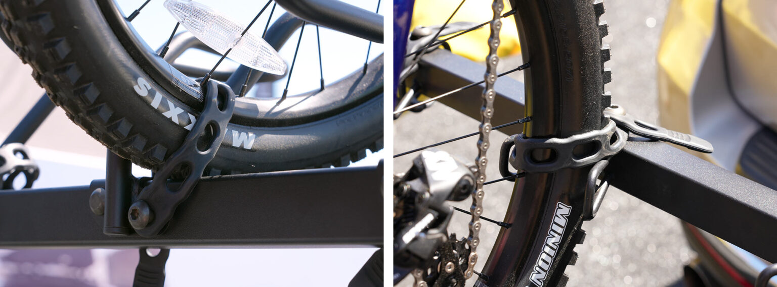 closeup details of thule revert hanging hitch bike rack