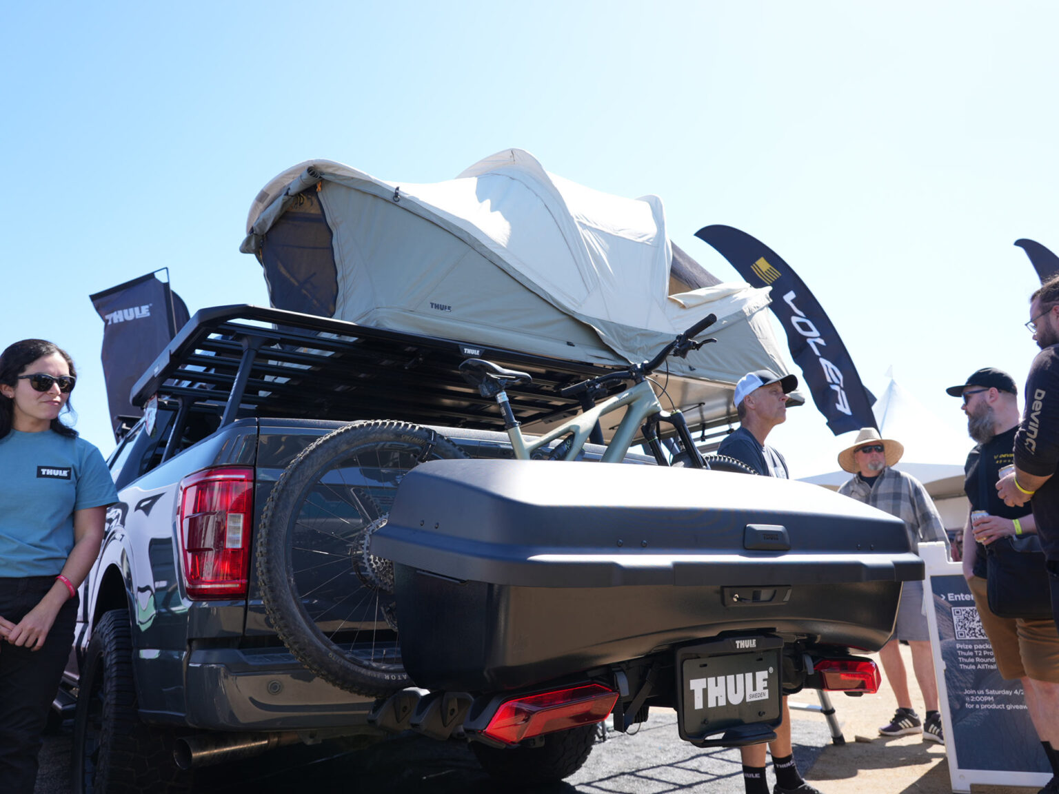 thule Santos hitch-mounted cargo case attaches to their Epos bike rack