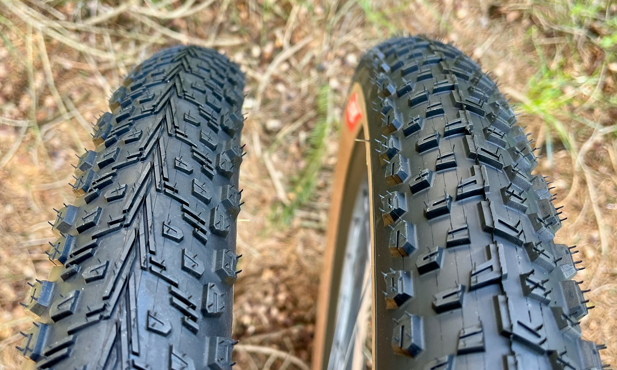 Vittoria Peyote and Mezcal XC Race updated lightweight wide cross-country racing mountain bike tires, side by side