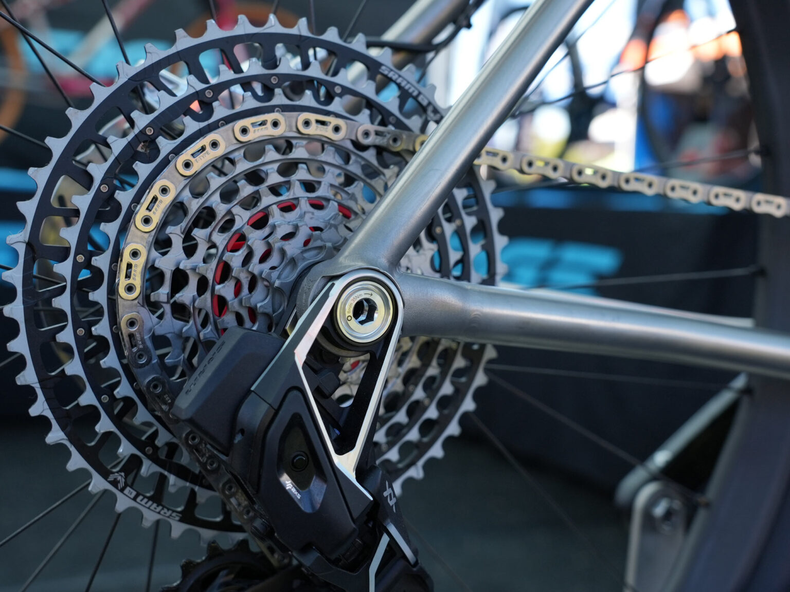 closeup details on the 2024 sage titanium optimator hardtail xc mountain bike