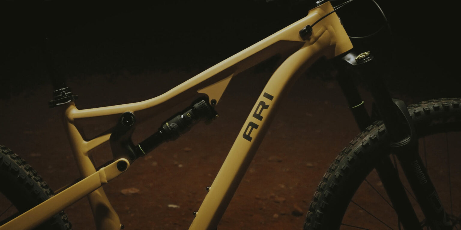 closeup of ari cascade alloy trail bike frame
