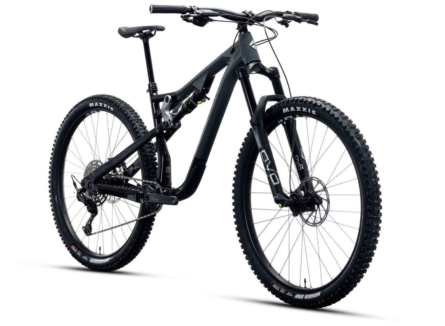 ari cascade alloy trail bike shown from front angle in dark gray color
