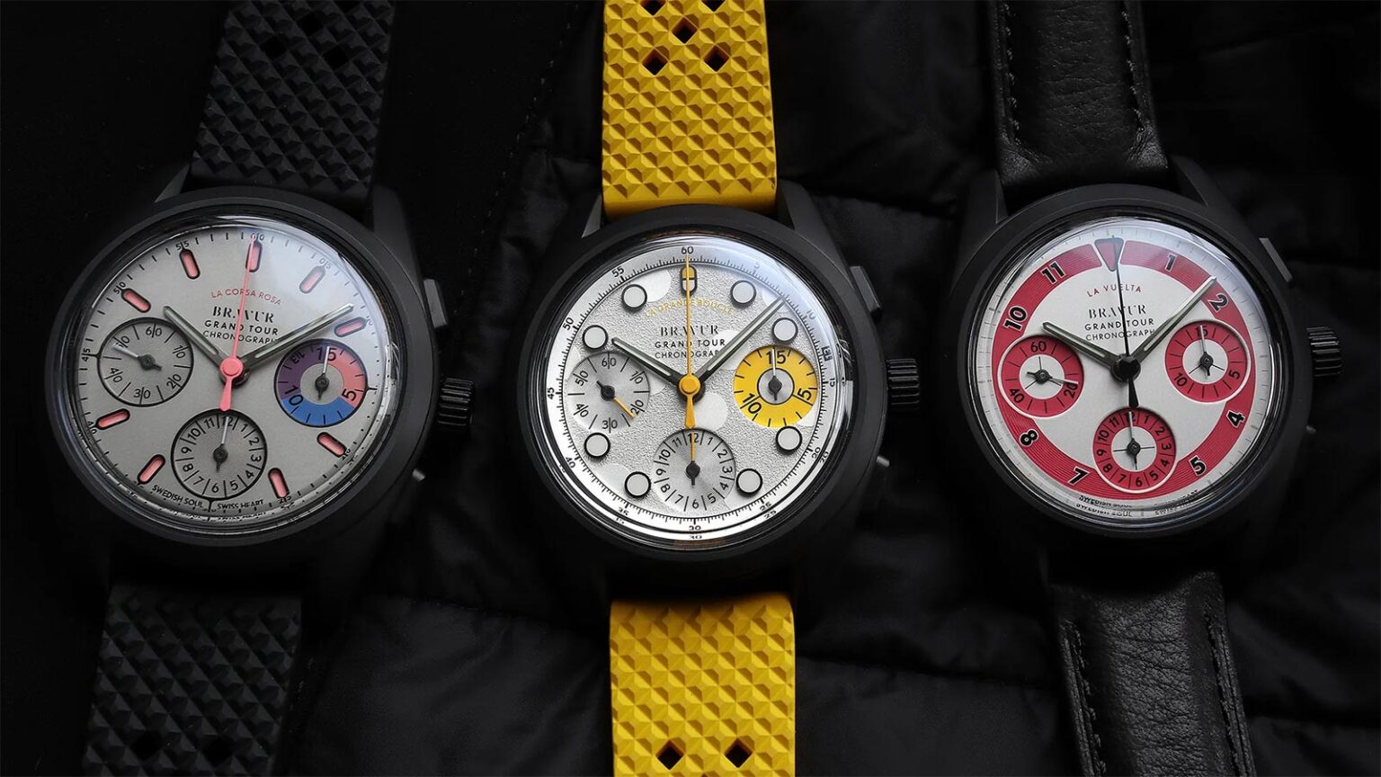 Bravur Grand Tour collection of luxury handmade mechanical watches celebrates Giro d'Italia, Tour de France, and Vuelta a España