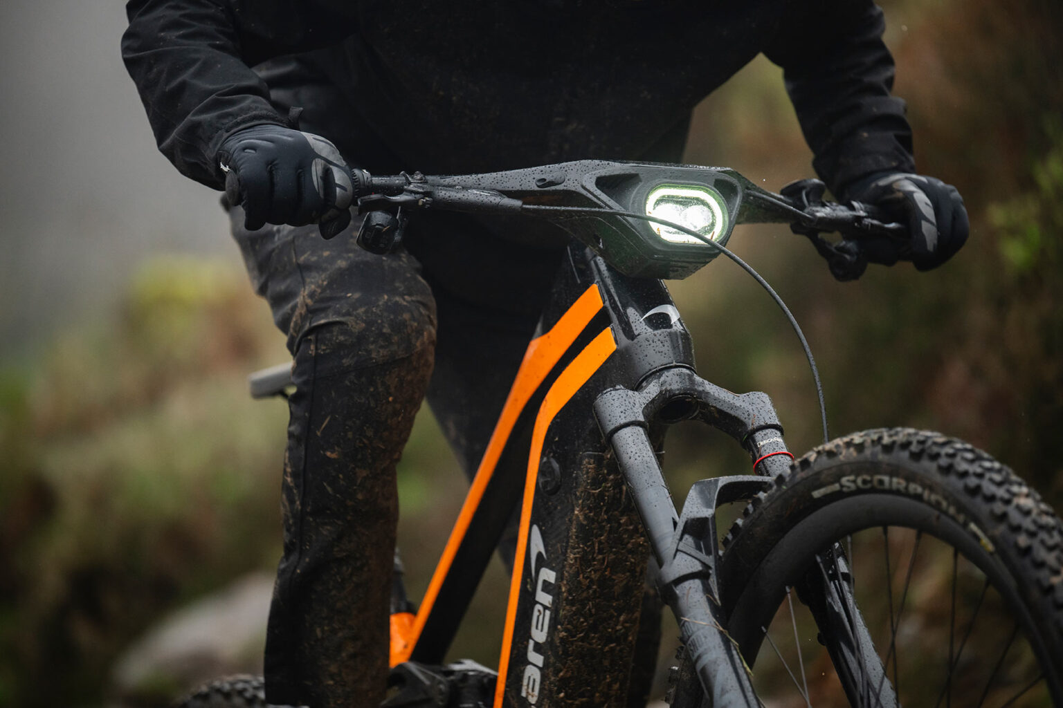 front headlight closeup on new mclaren extreme 600 e-mountain bike