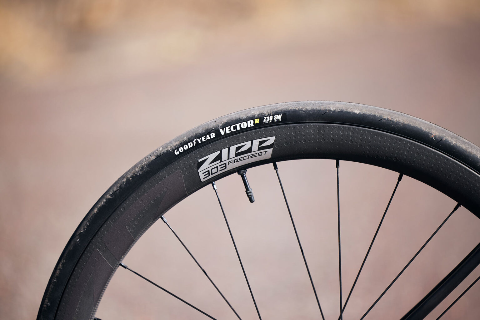 goodyear vector r NSW tires for zipp wheels shown on a bike.