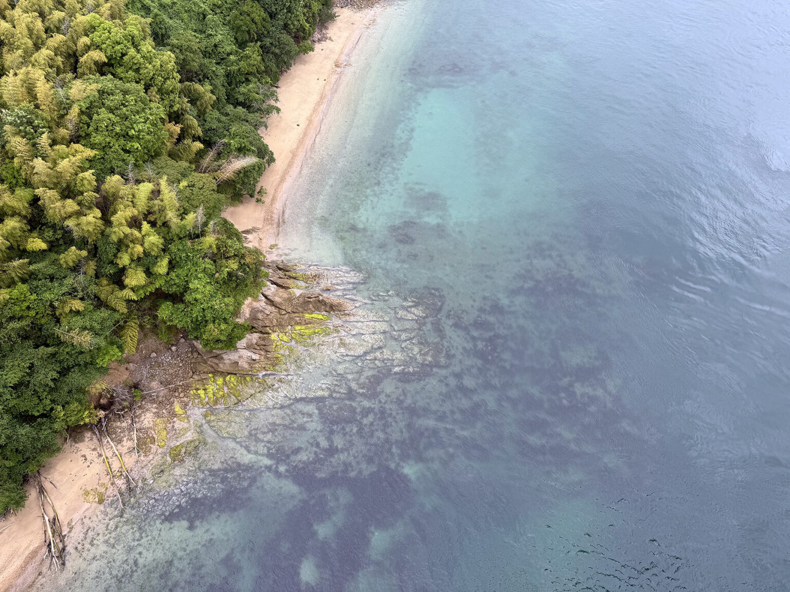 view of a beach from a bridge.