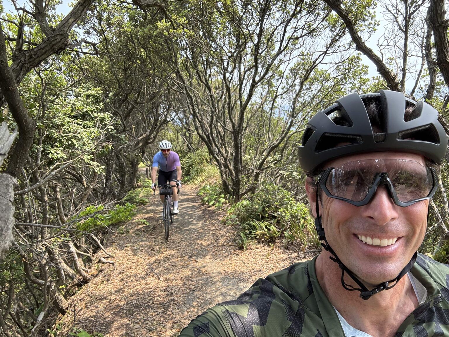 riding on a dirt trail.