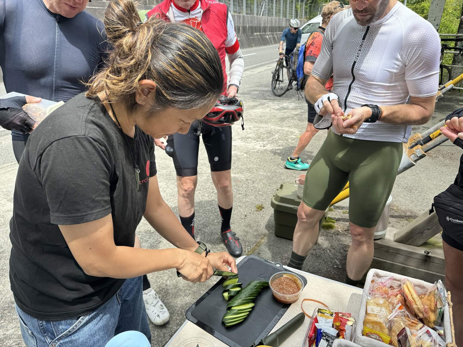 snack stop on ride and seek cycling tour.