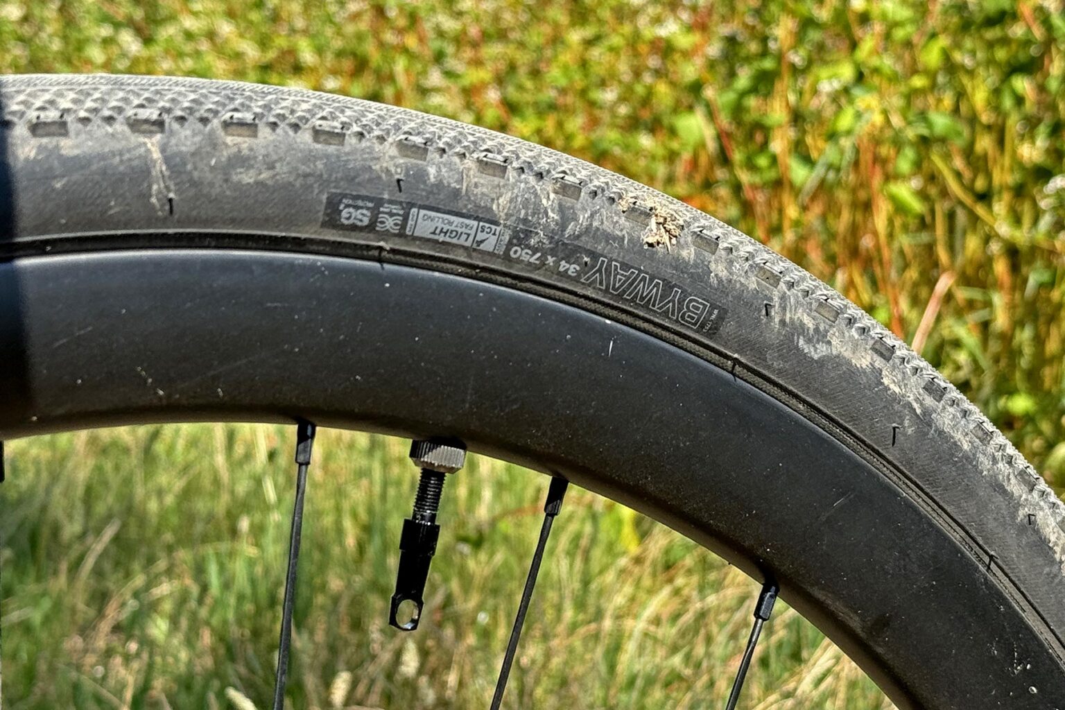 Merit Jumbo 750d big-wheeled carbon gravel bike, WTB Byway 34x750 semi-slick gravel tire