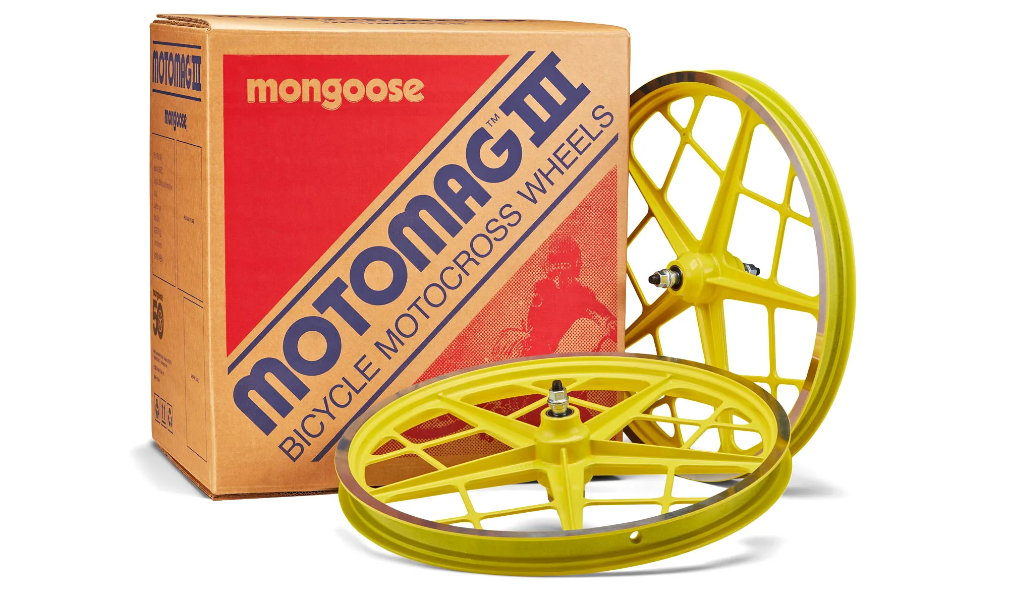 Mongoose Classics Collection 50th-anniversary BMX Icons, Motomag 3 wheels packaging