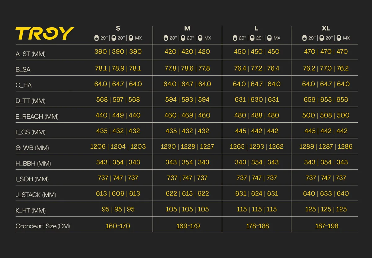 Devinci Troy alloy geometry charts