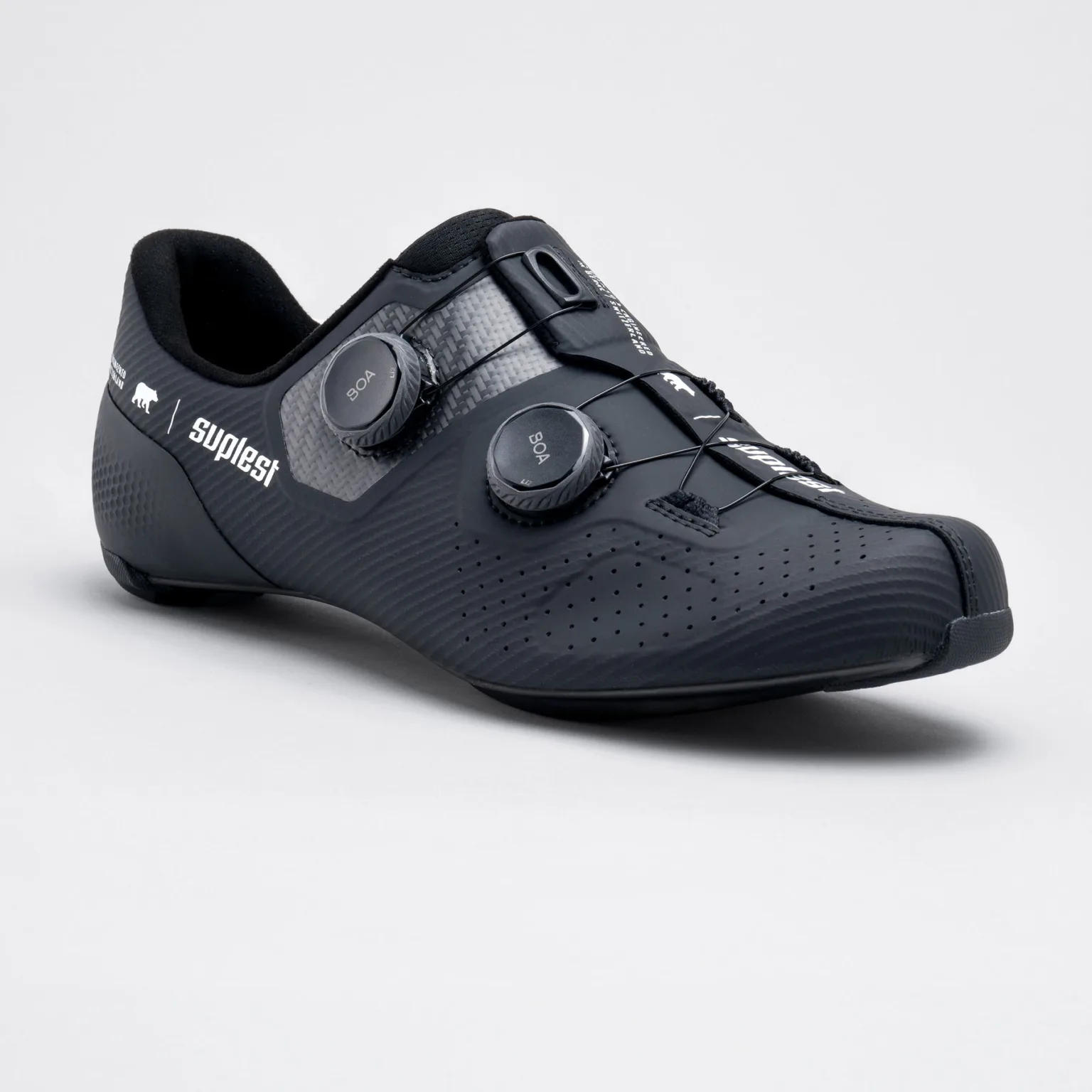 Suplest Road Pro carbon-soled road race cycling shoes, black