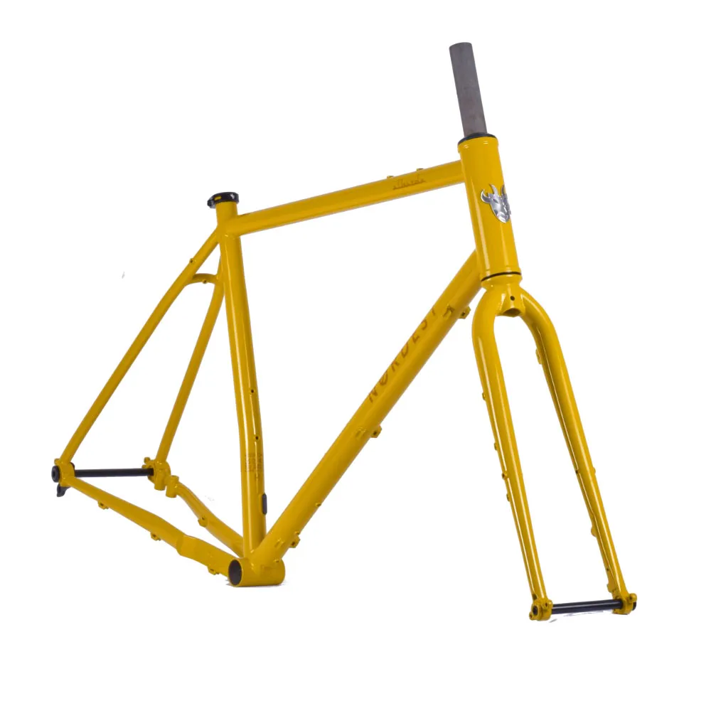 Nordest Super Albarda 3 MTB-inspired steel gravel bike, yellow frameset with steel fork