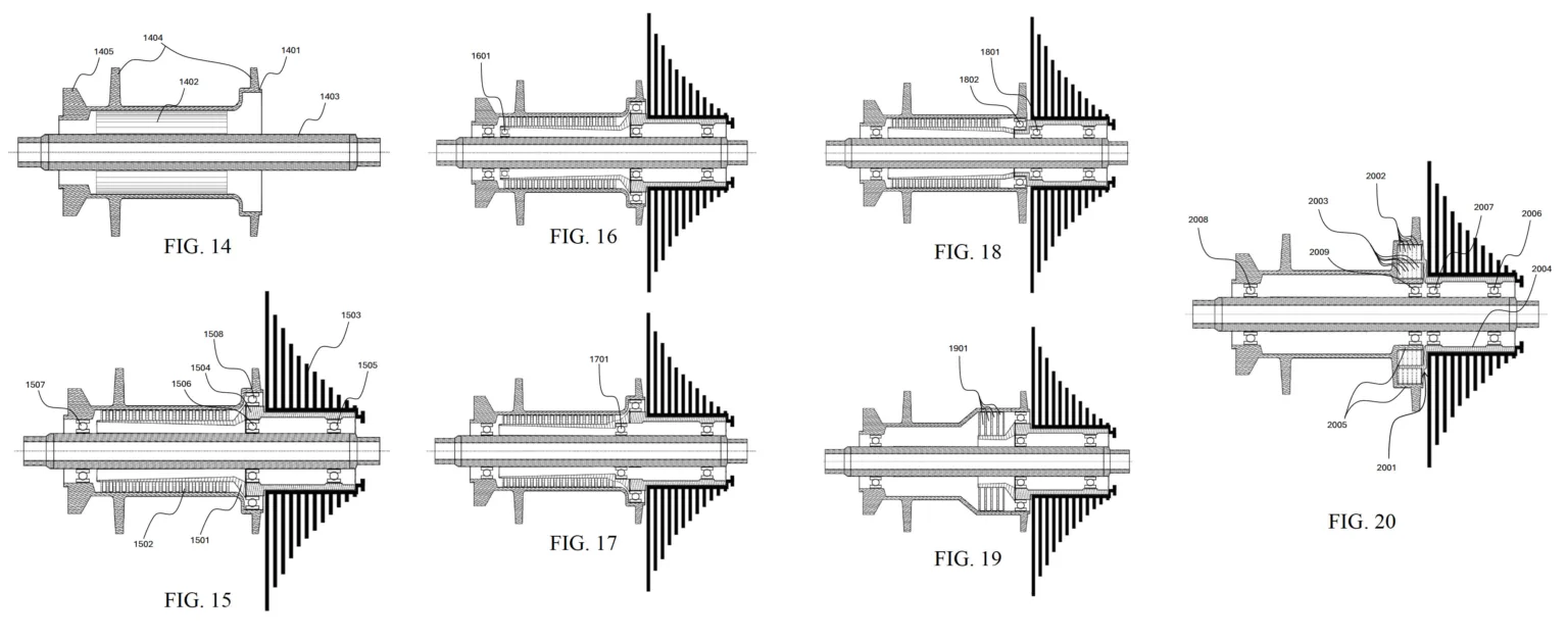 patent drawing for lauf rear hub with integrated pawls.