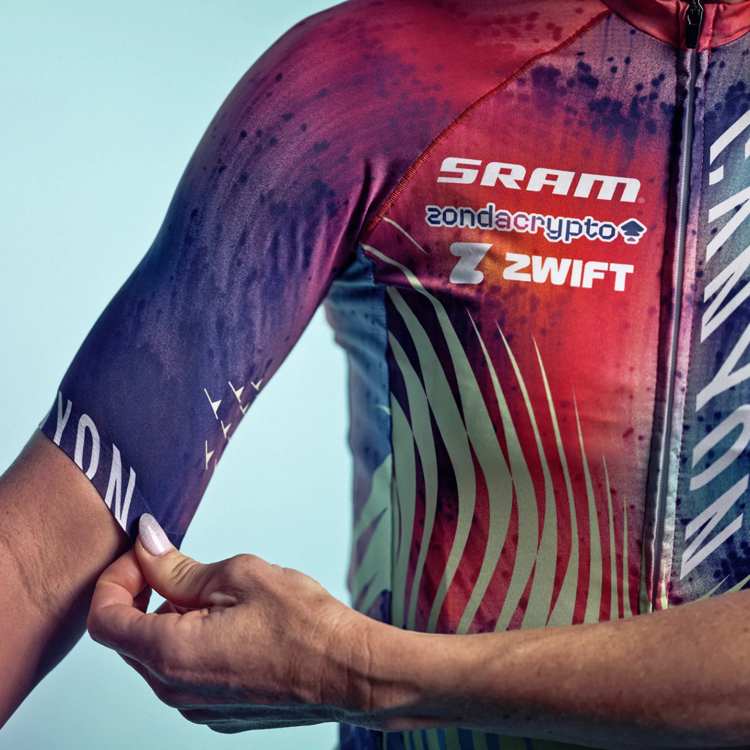 2025 Canyon-SRAM ZondaCrypto colorful new pro women's cycling team kit, sleeve detail