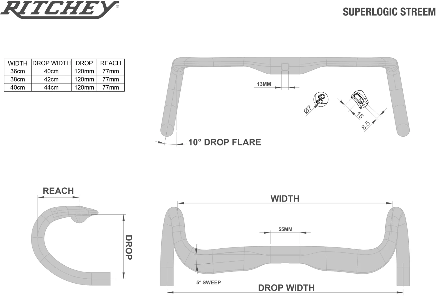 Ritchey Streem handlebar spec diagram