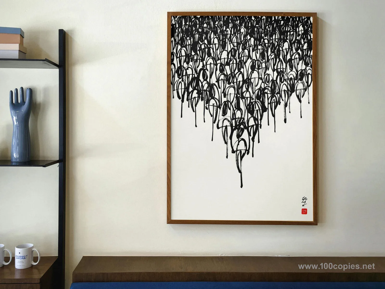 100Copies #56 – One Ride, cycling themed artwork by Thomas Yang, on the wall