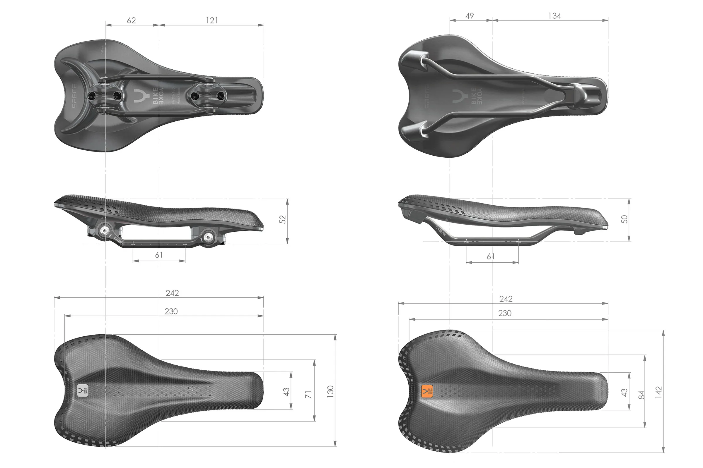 BikeYoke Sagma 3D affordable 3d-printed saddle comfort, dimensions