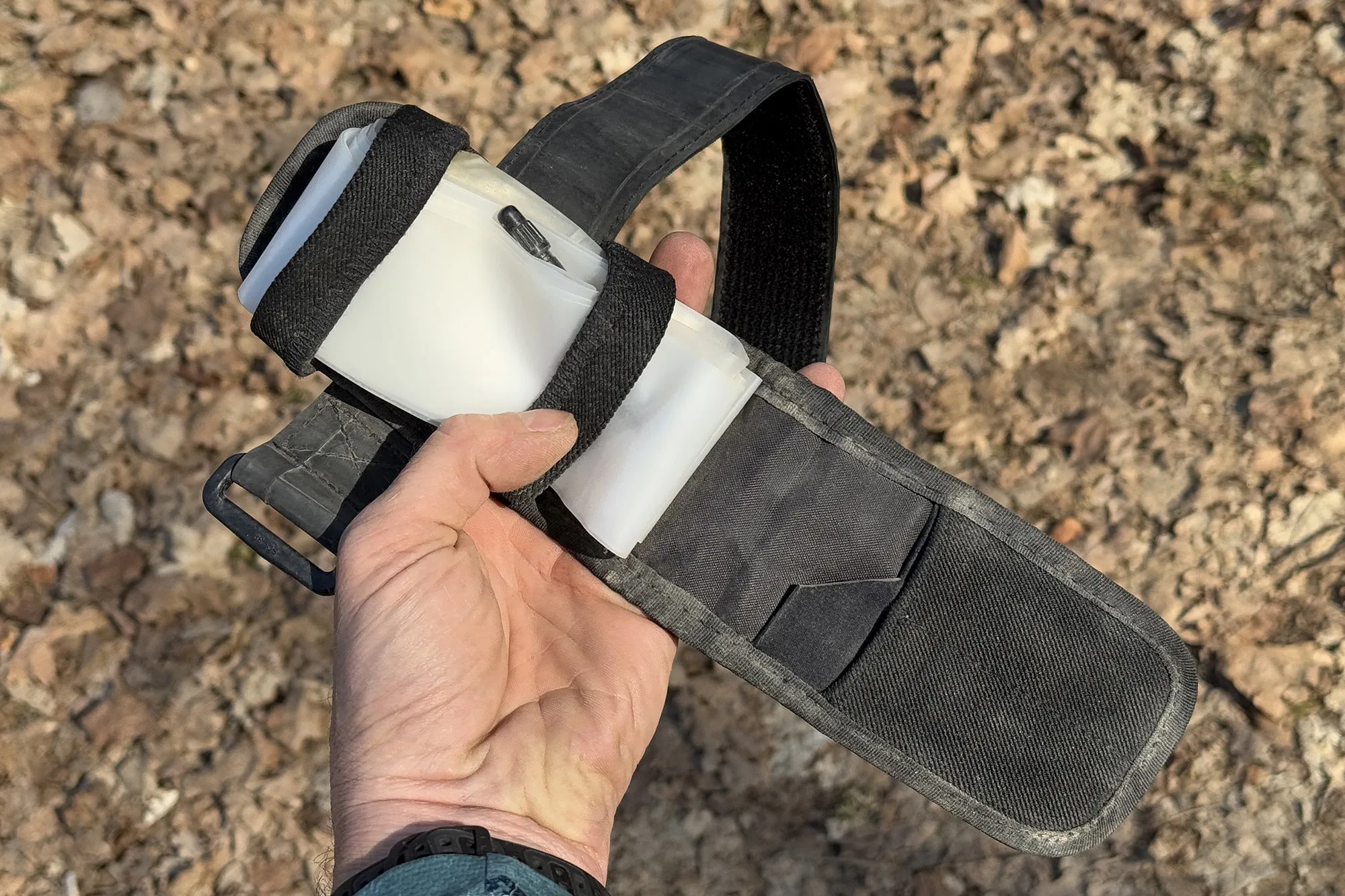 Fix Mfg Tube Terminal frame strap for tools & spares, made from recycled inner tubes, inside pockets