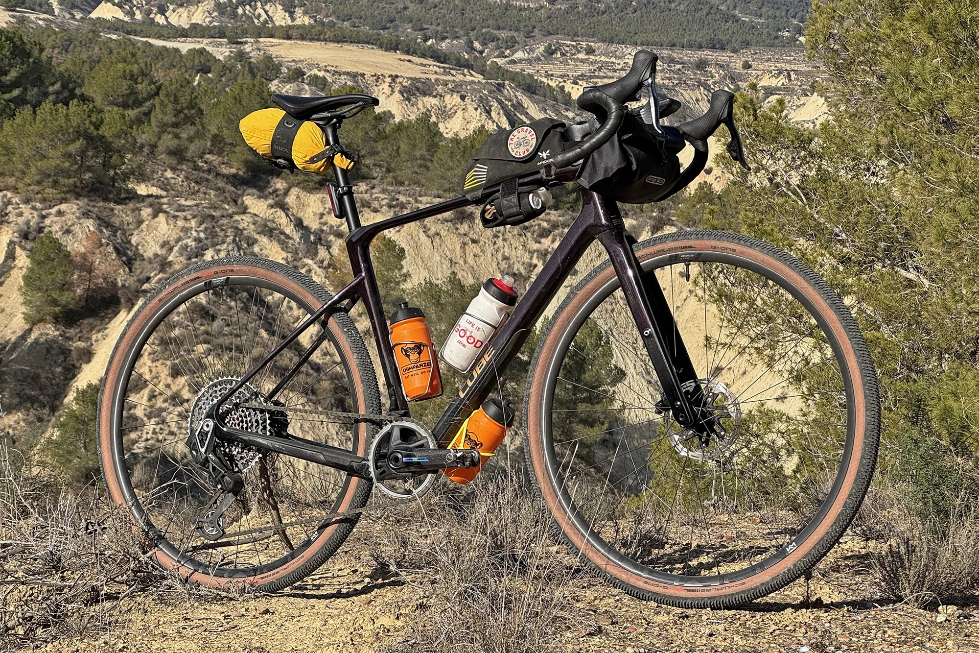 Fix Mfg Tube Terminal frame strap for tools & spares, made from recycled inner tubes, on a gravel bike for extra fastpacking storage