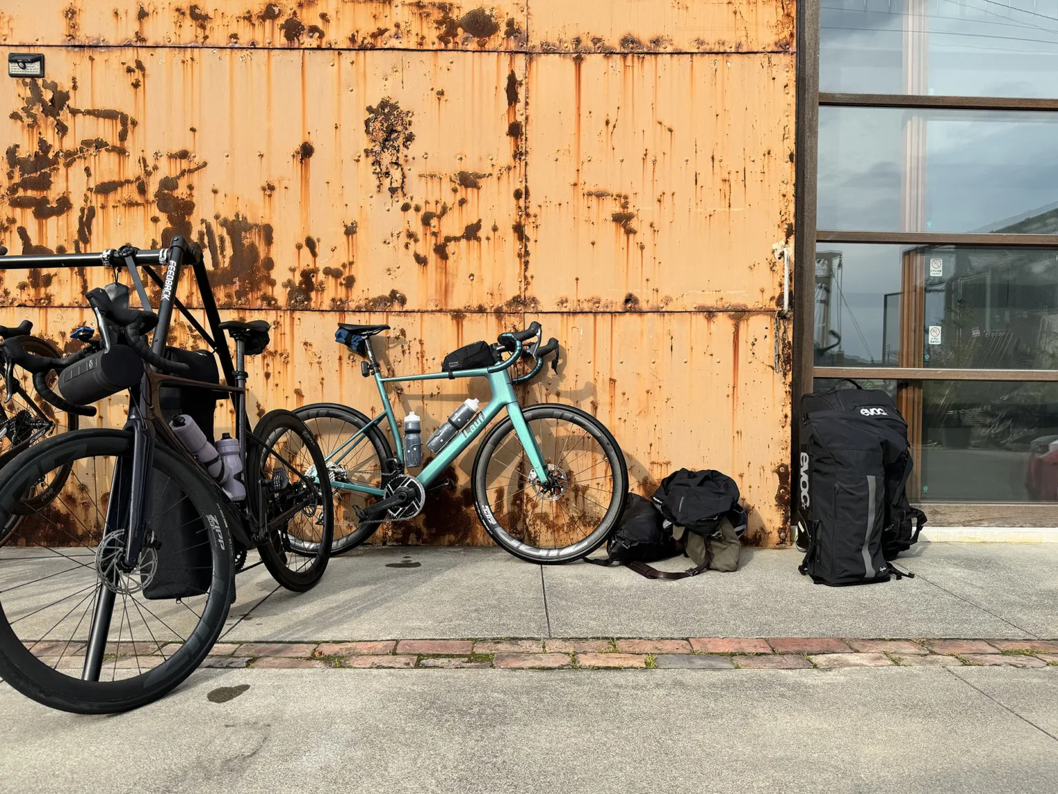lauf uthald road bikes leaning against a wall.