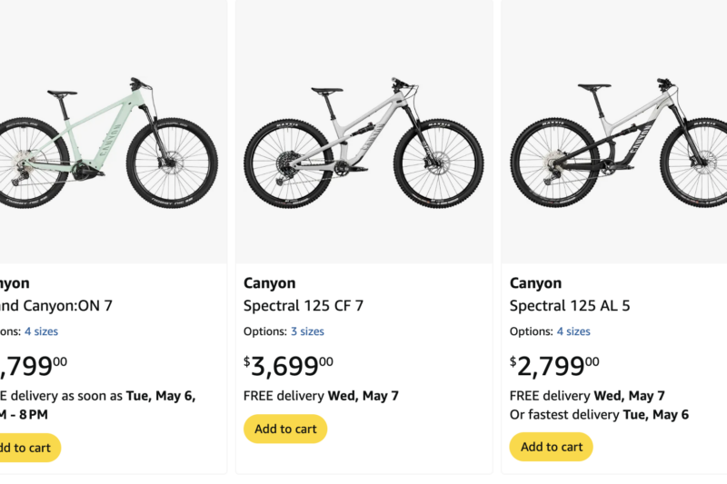 Canyon Now Shipping Bikes via Amazon Prime – Updated!