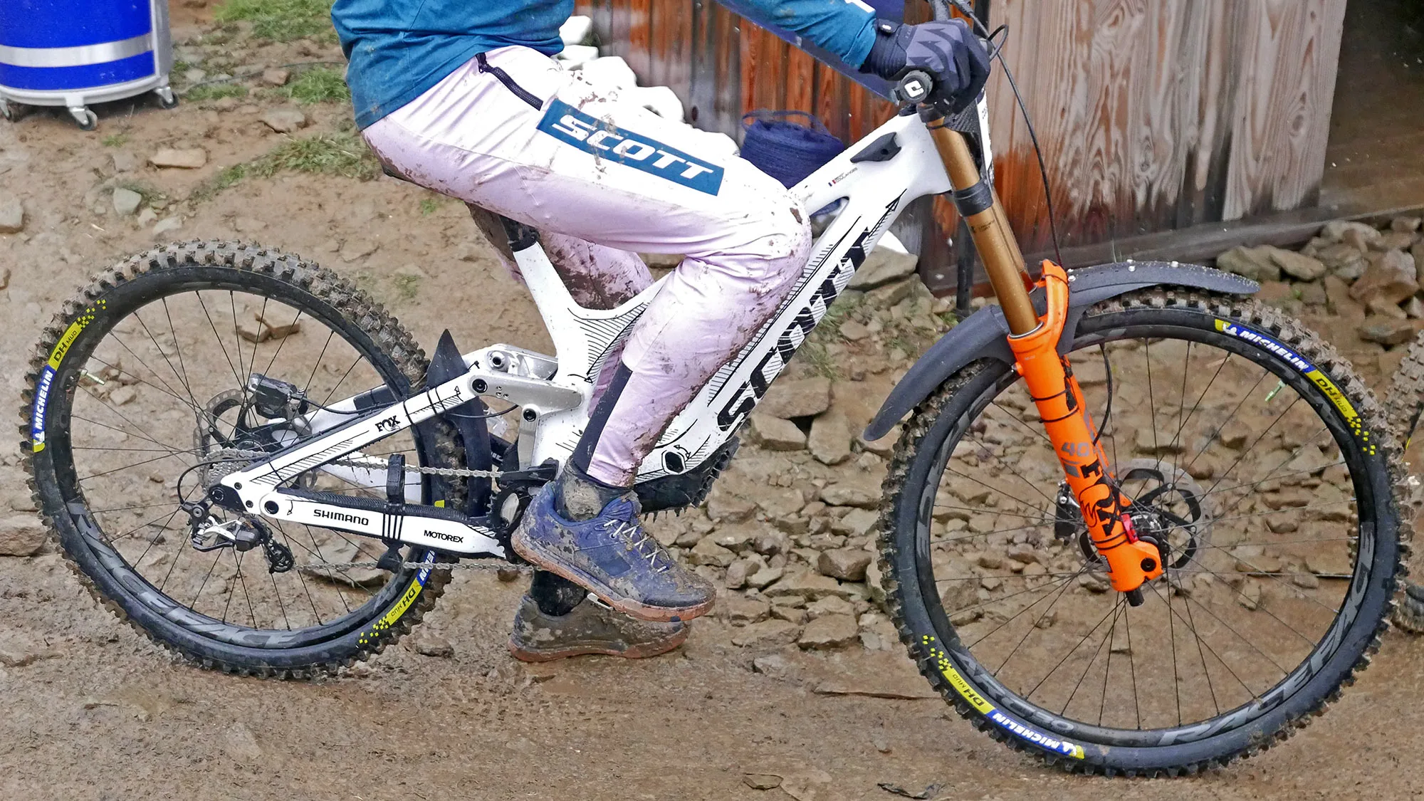 Scott Gambler DH prototype carbon 6-bar downhill bike spotted racing Bielsko-Biała World Cup, ready to race