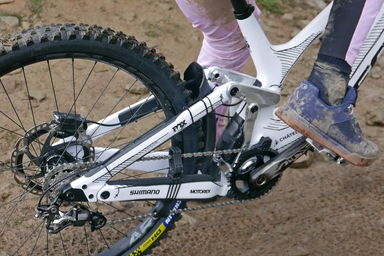 Scott Gambler DH prototype carbon 6-bar downhill bike spotted racing Bielsko-Biała World Cup, rear end detail