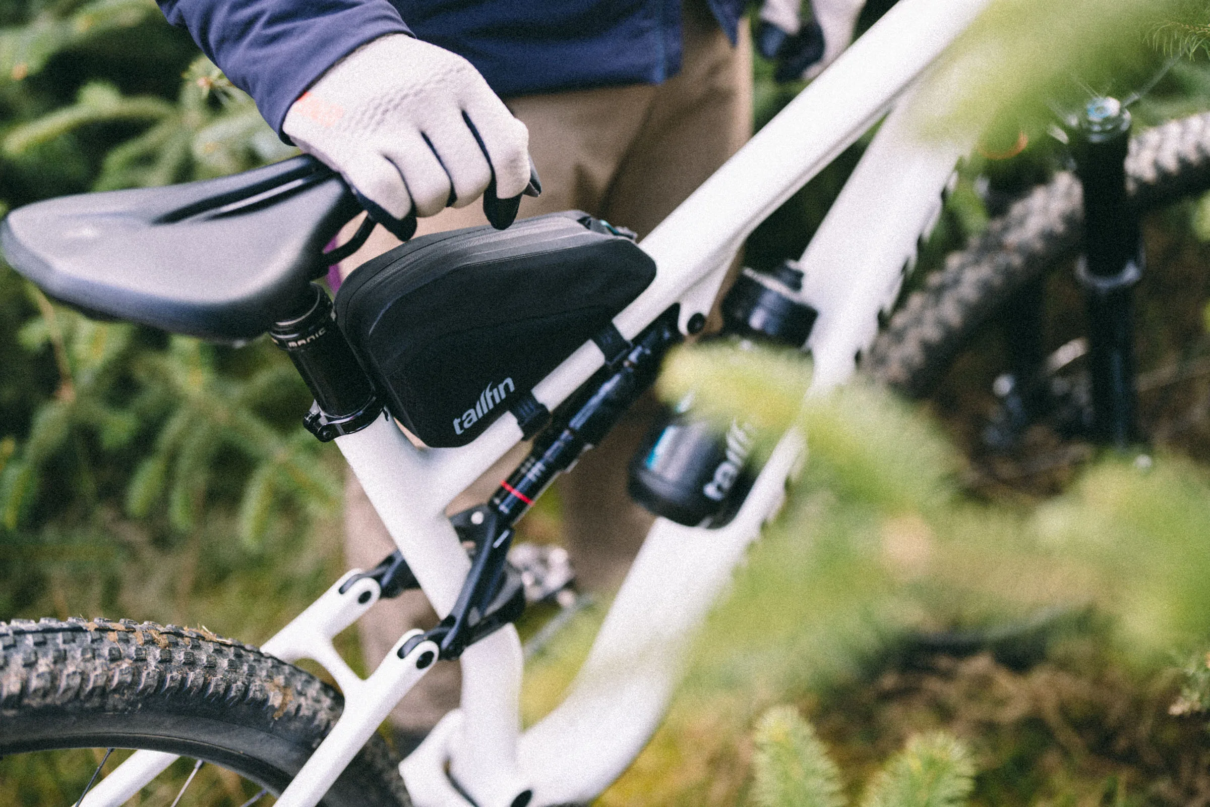 A Tailfin Rear Top Tube Bag on a Specialized Epic MTB.