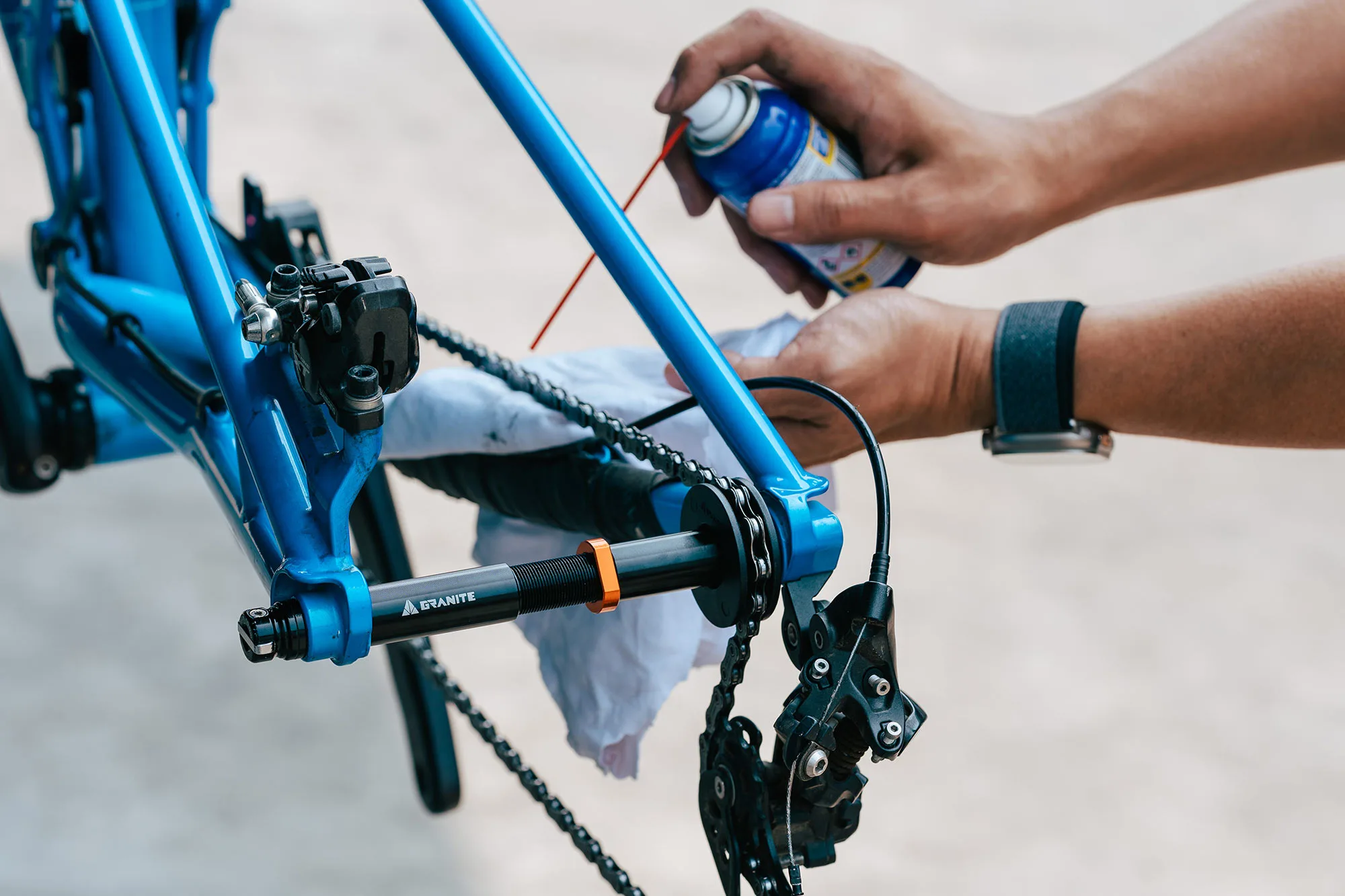 granite designs chaindock dummy hub shown on a bike being cleaned.