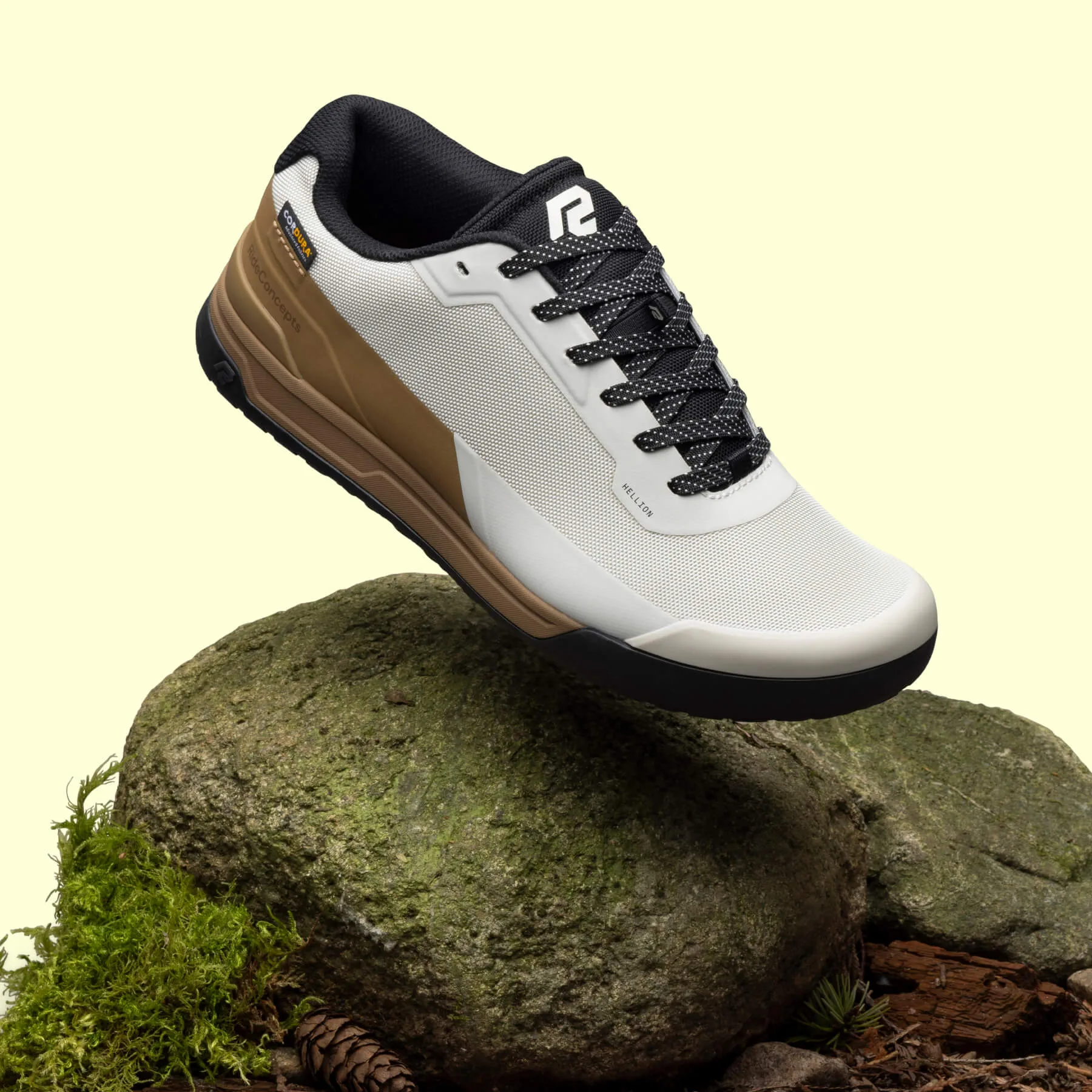 ride concepts hellion lace-up mountain bike shoes shown from top front.
