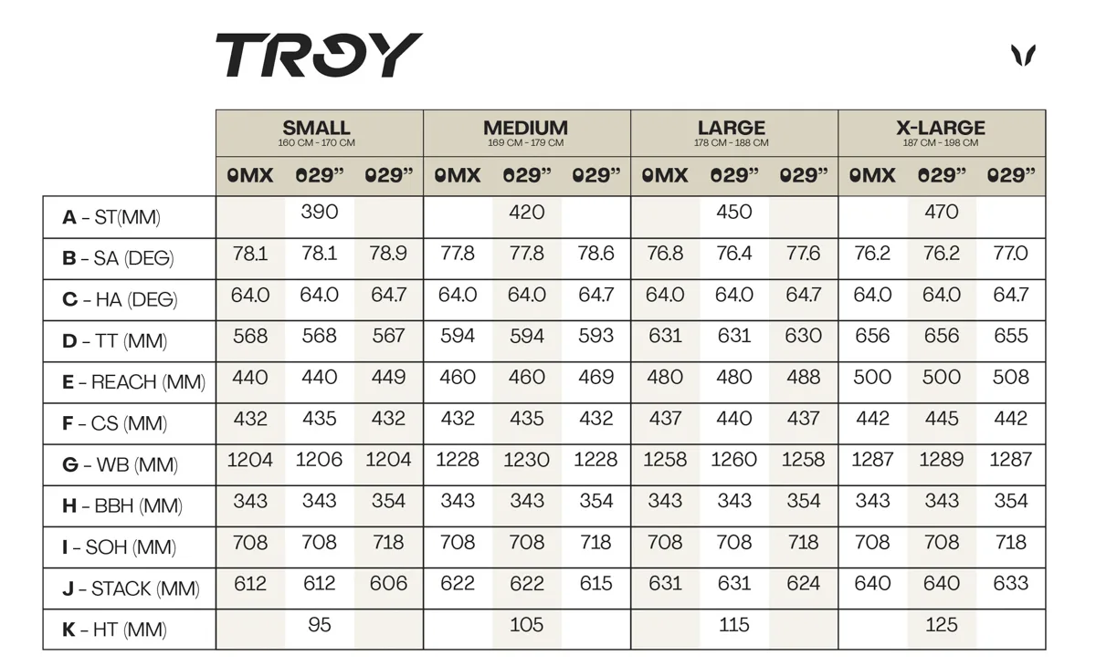 2025 Devinci Troy Carbon geometry chart