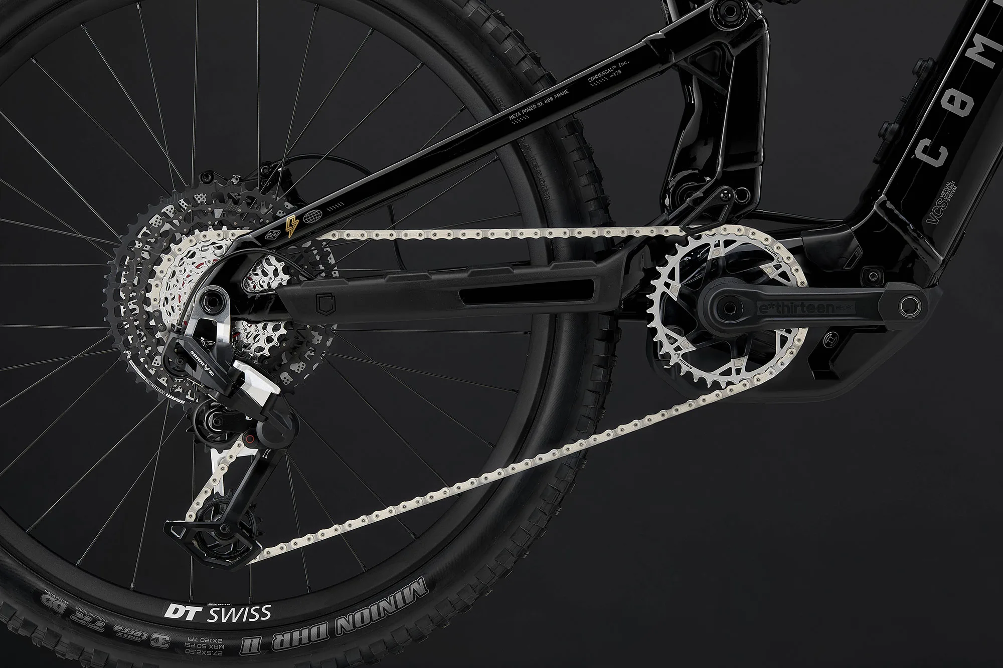 closeup details of 2026 commencal meta sx800 e-mtb.