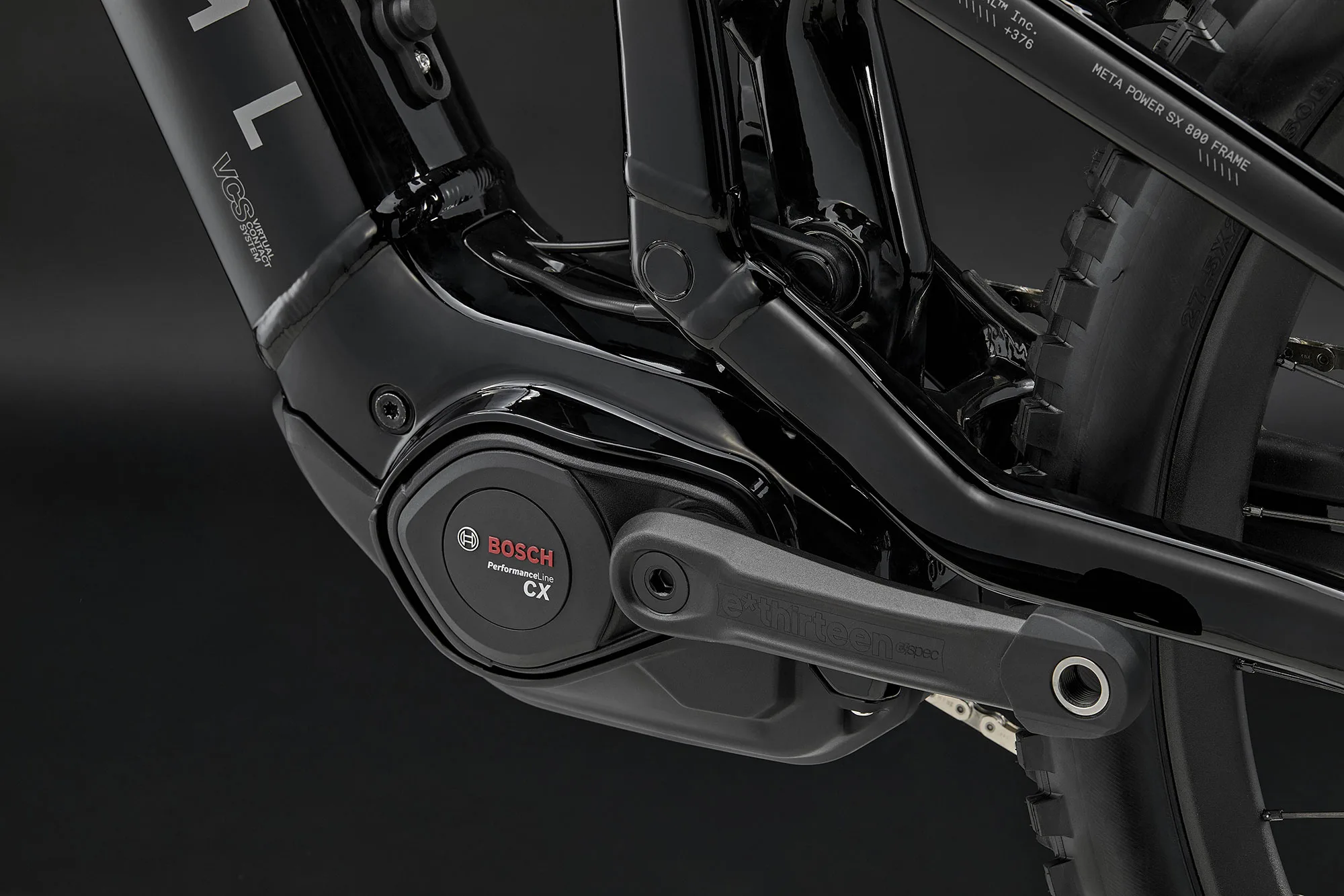 closeup details of 2026 commencal meta sx800 e-mtb.