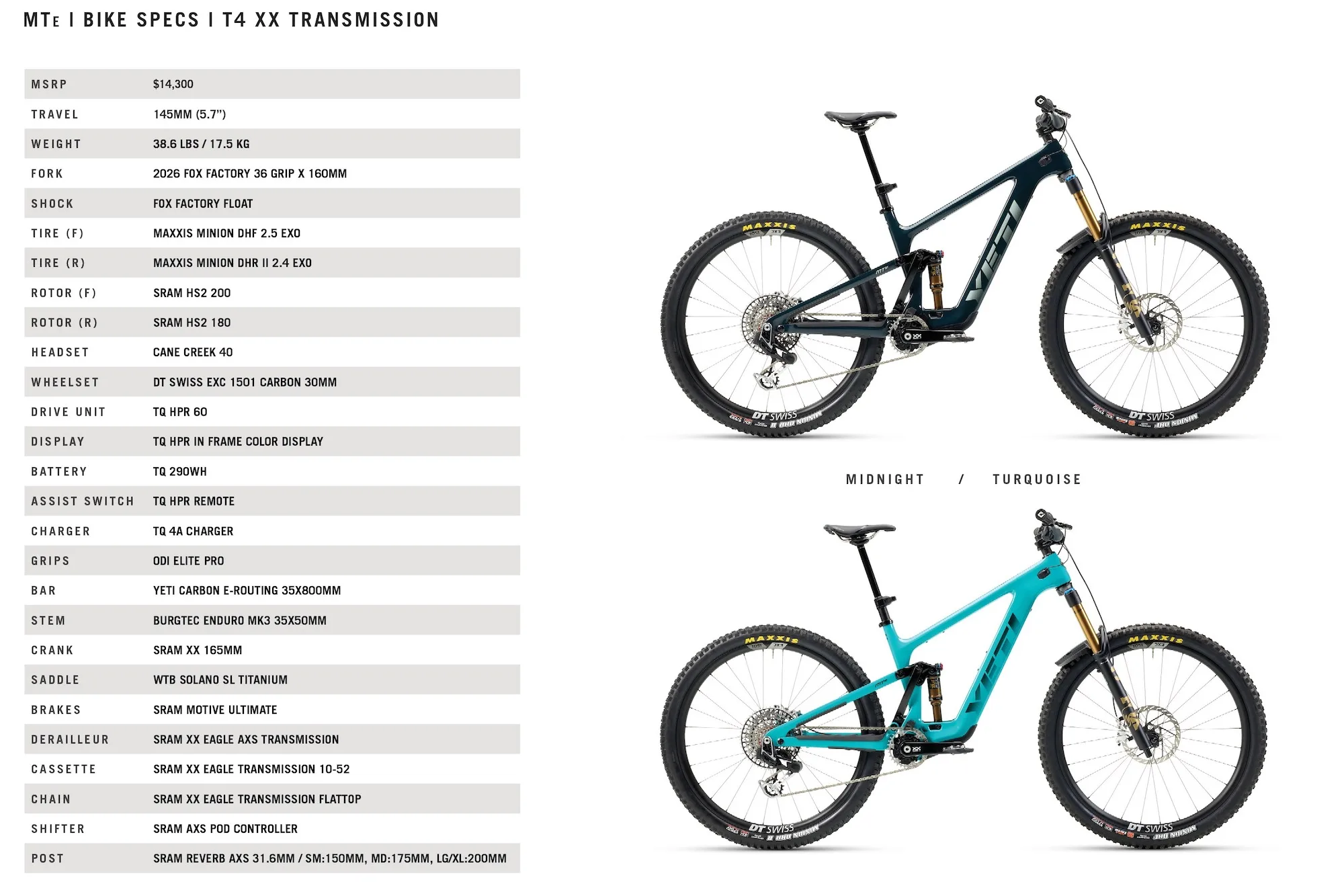 Spec sheet for the Yet MTe T4 XX transmission build.