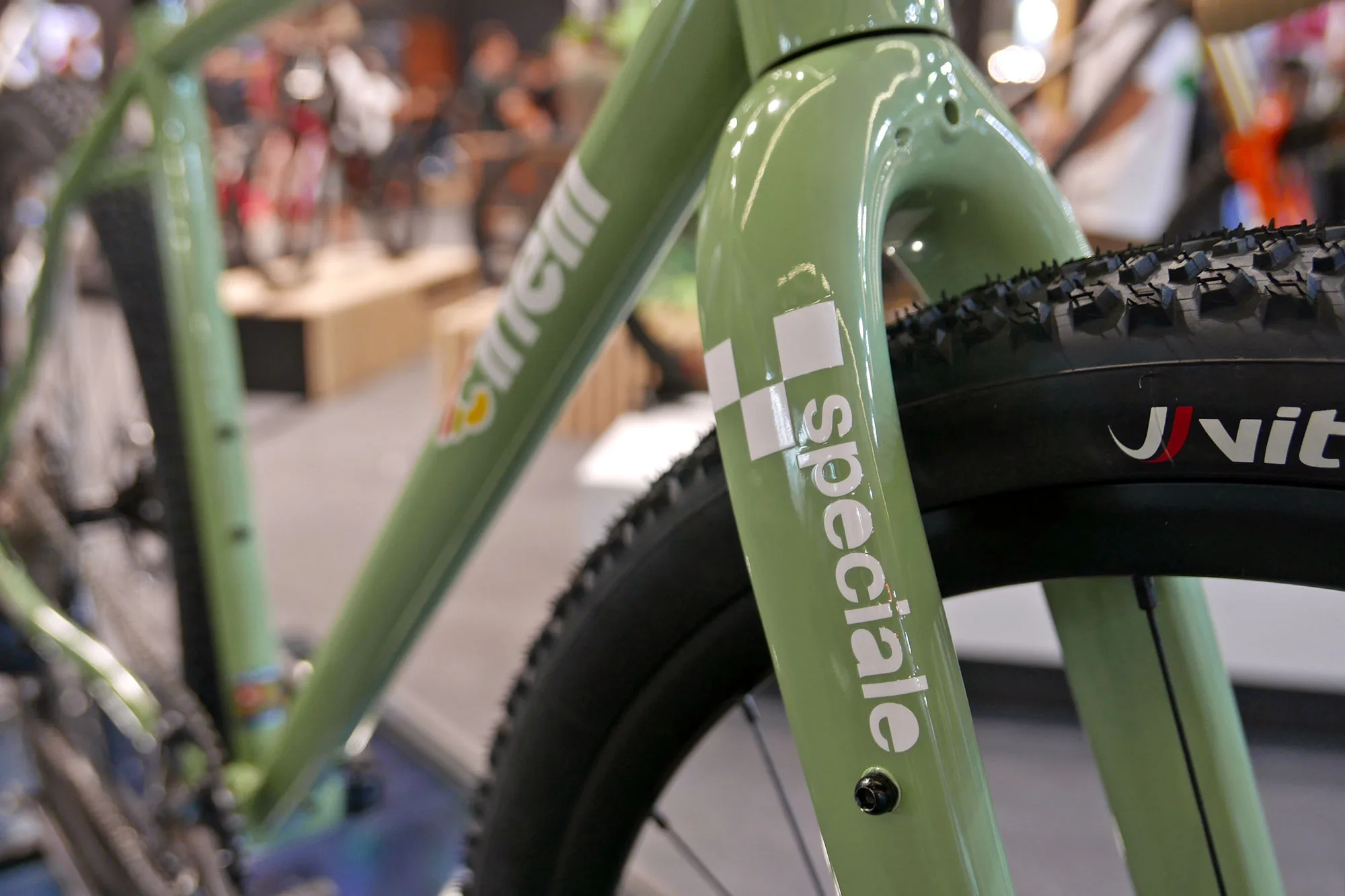 2026 Cinelli Speciale Gravel steel adventure bike, limited Eurobike Agave edition, fork detail