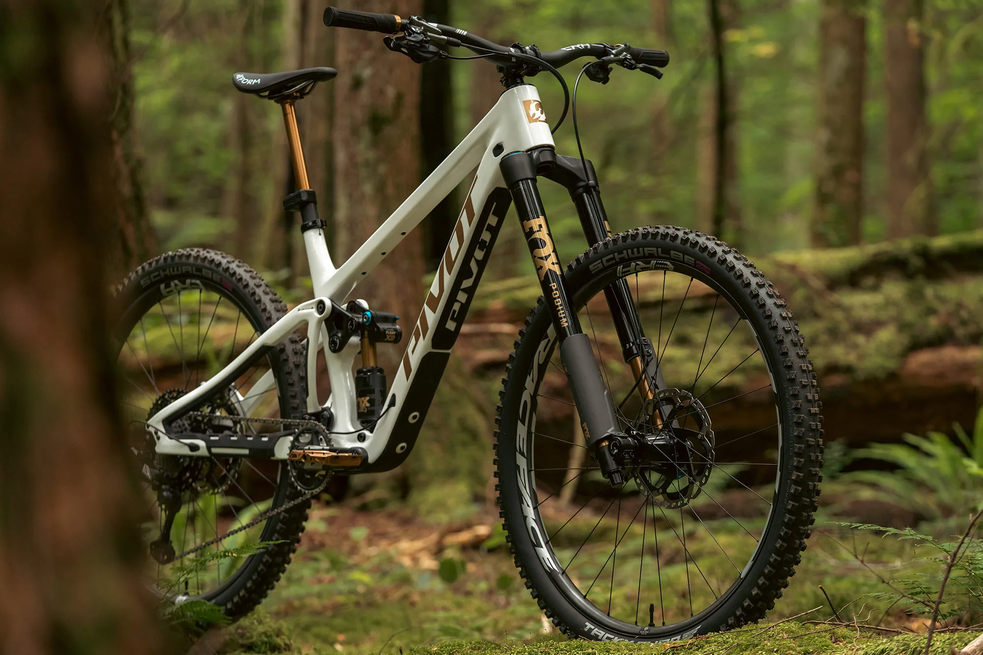 pivot mountain bike with new fox podium inverted MTB fork.