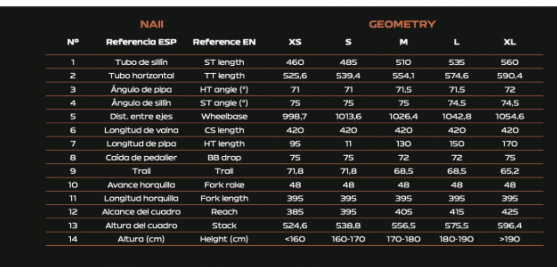 Berria Naii Gravel bike geo