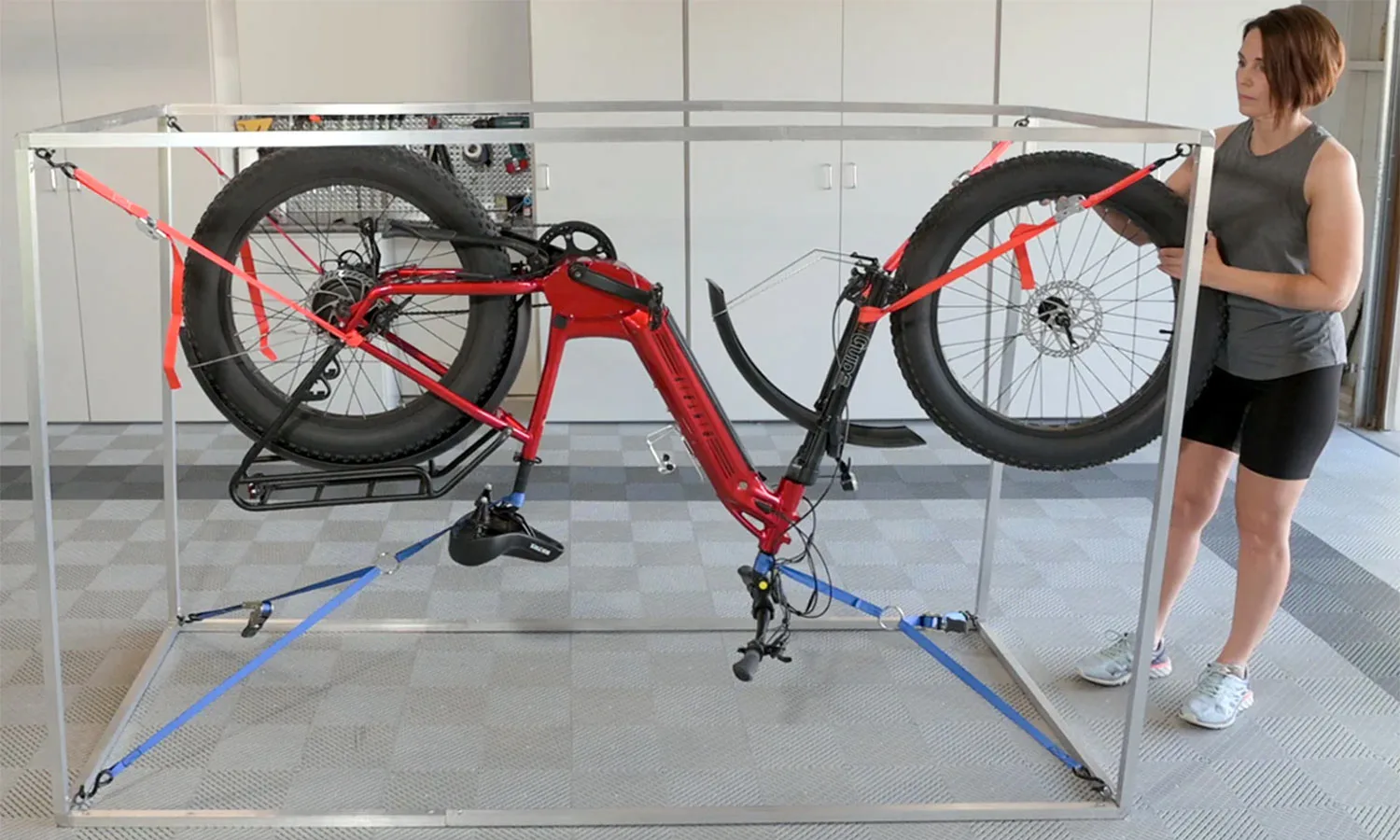 EXO collapsible Universal E-Bike Repair Stand cage, upside down maintenance