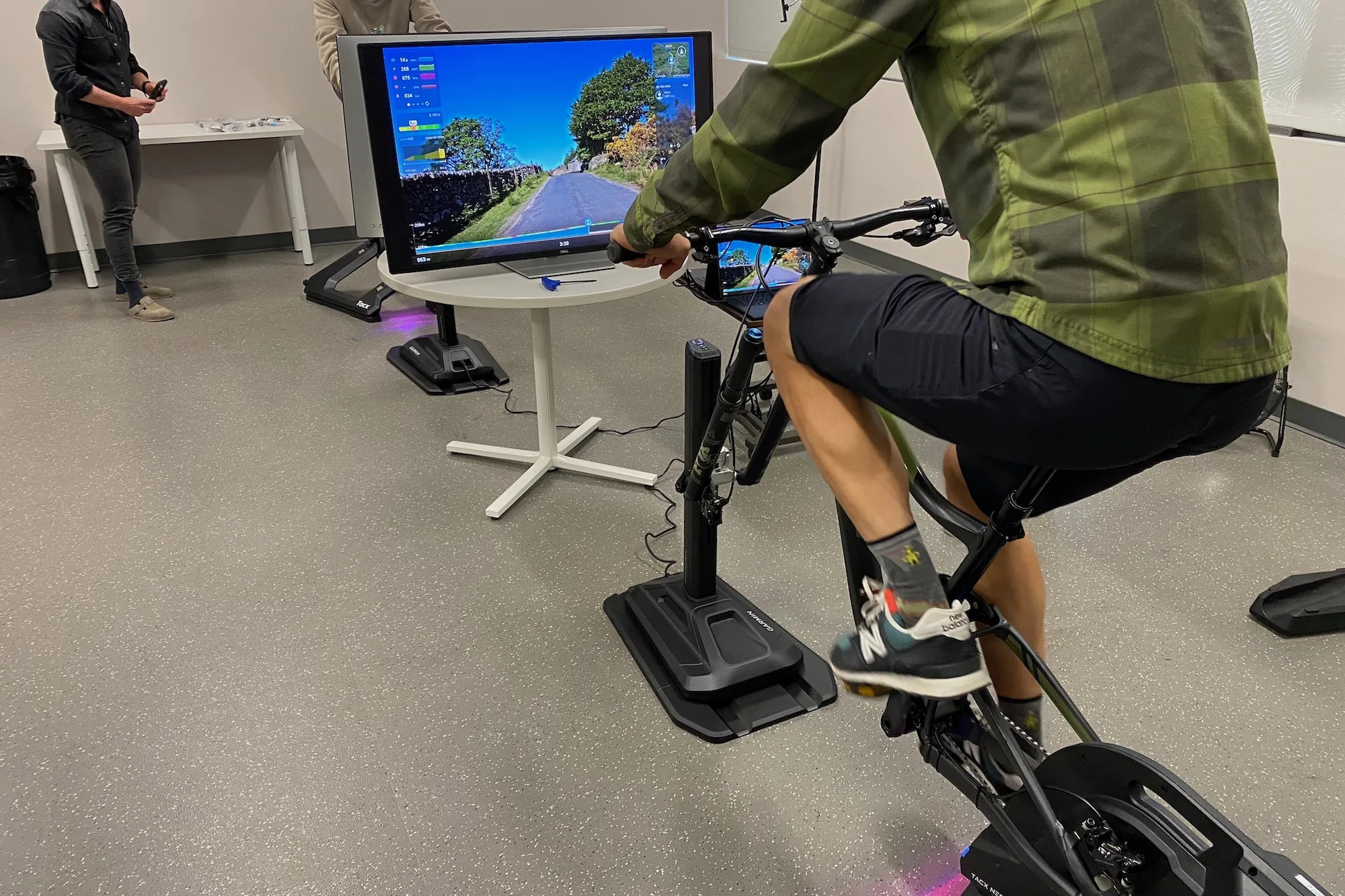 Riding a trainer with the TacX Alpine climbing simulator