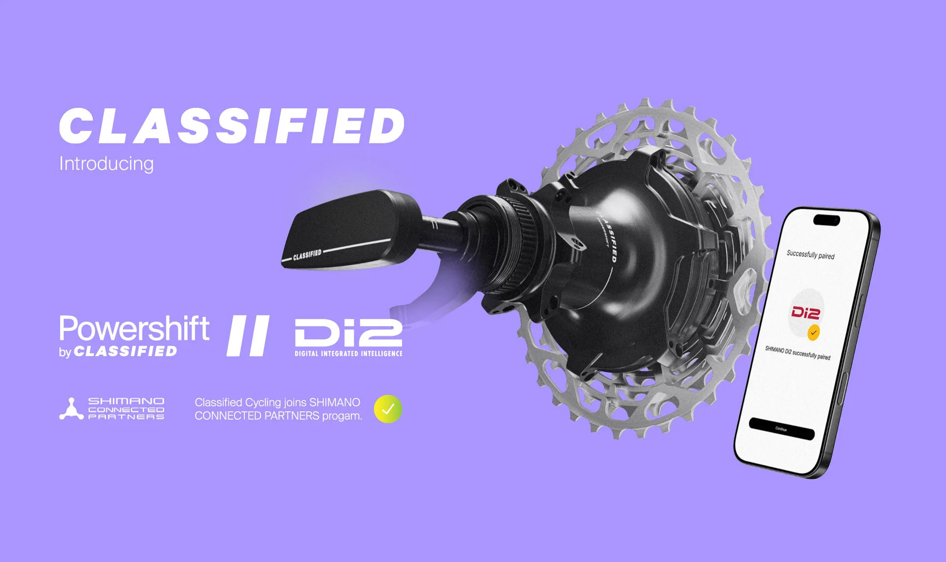 classified powershift hub and shimano di2 integration poster graphic.