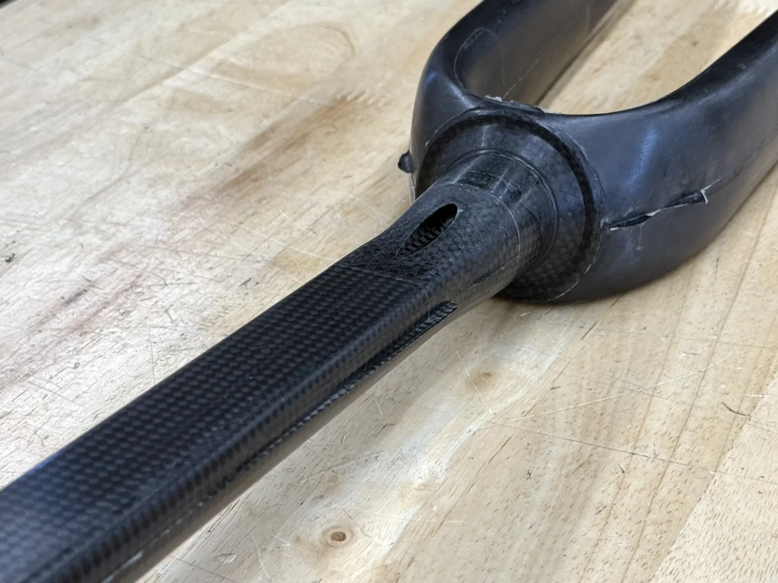 closeup of new parlee z-zero gt carbon fork fresh out of the mold.