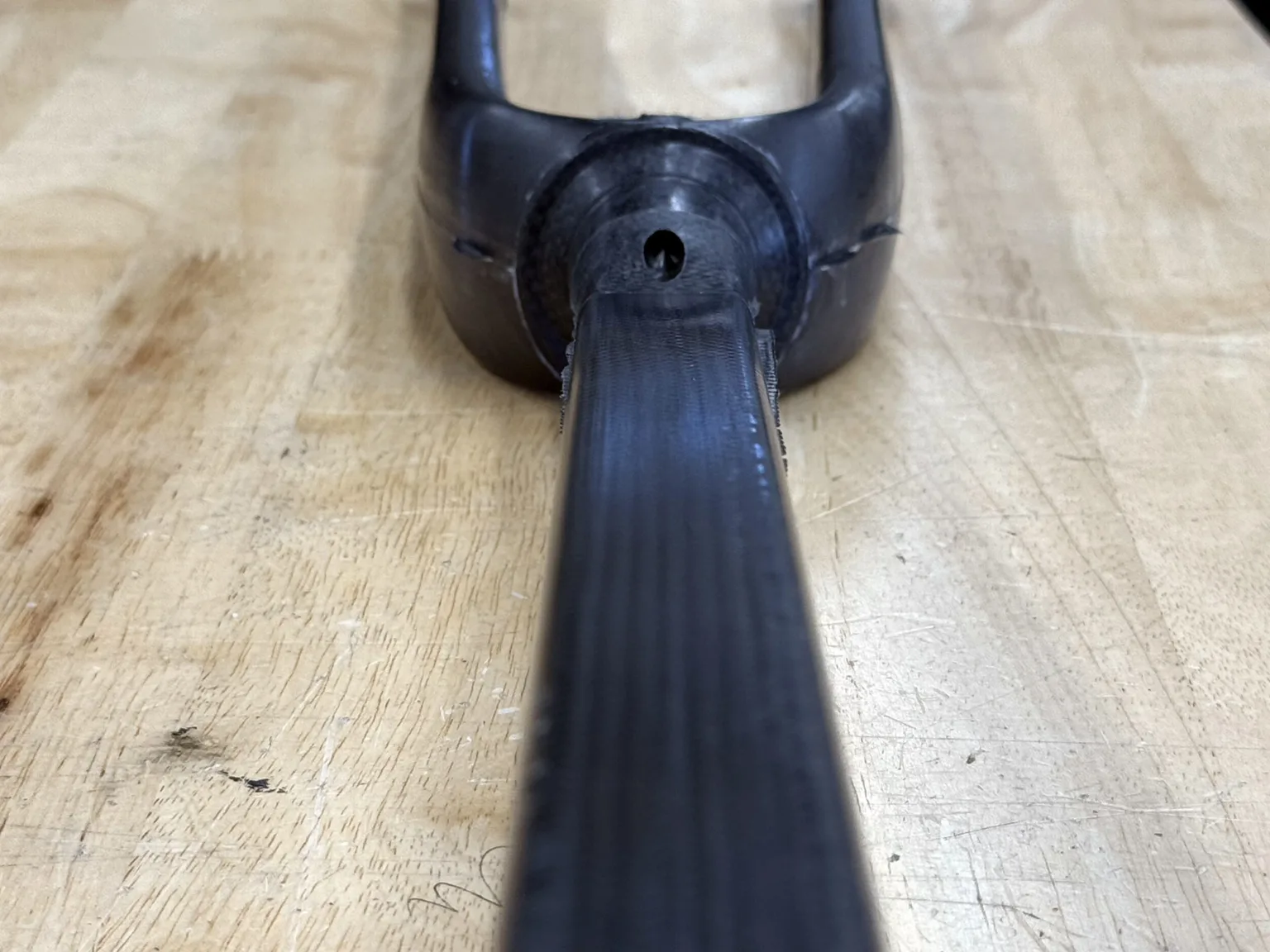 closeup of new parlee z-zero gt carbon fork fresh out of the mold.