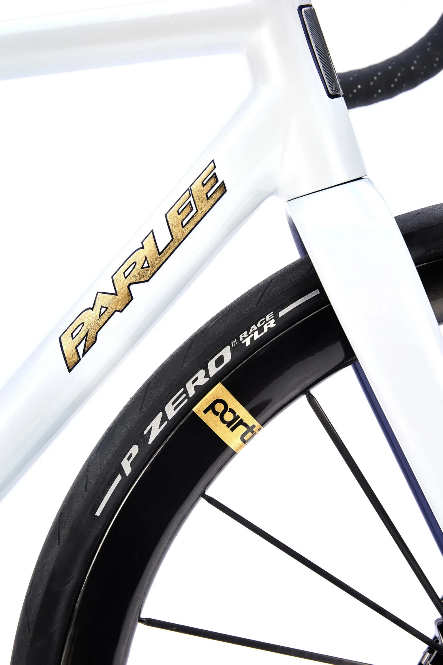 downtube and wheel details on new parlee z-zero gt 25th anniversary edition road bike.