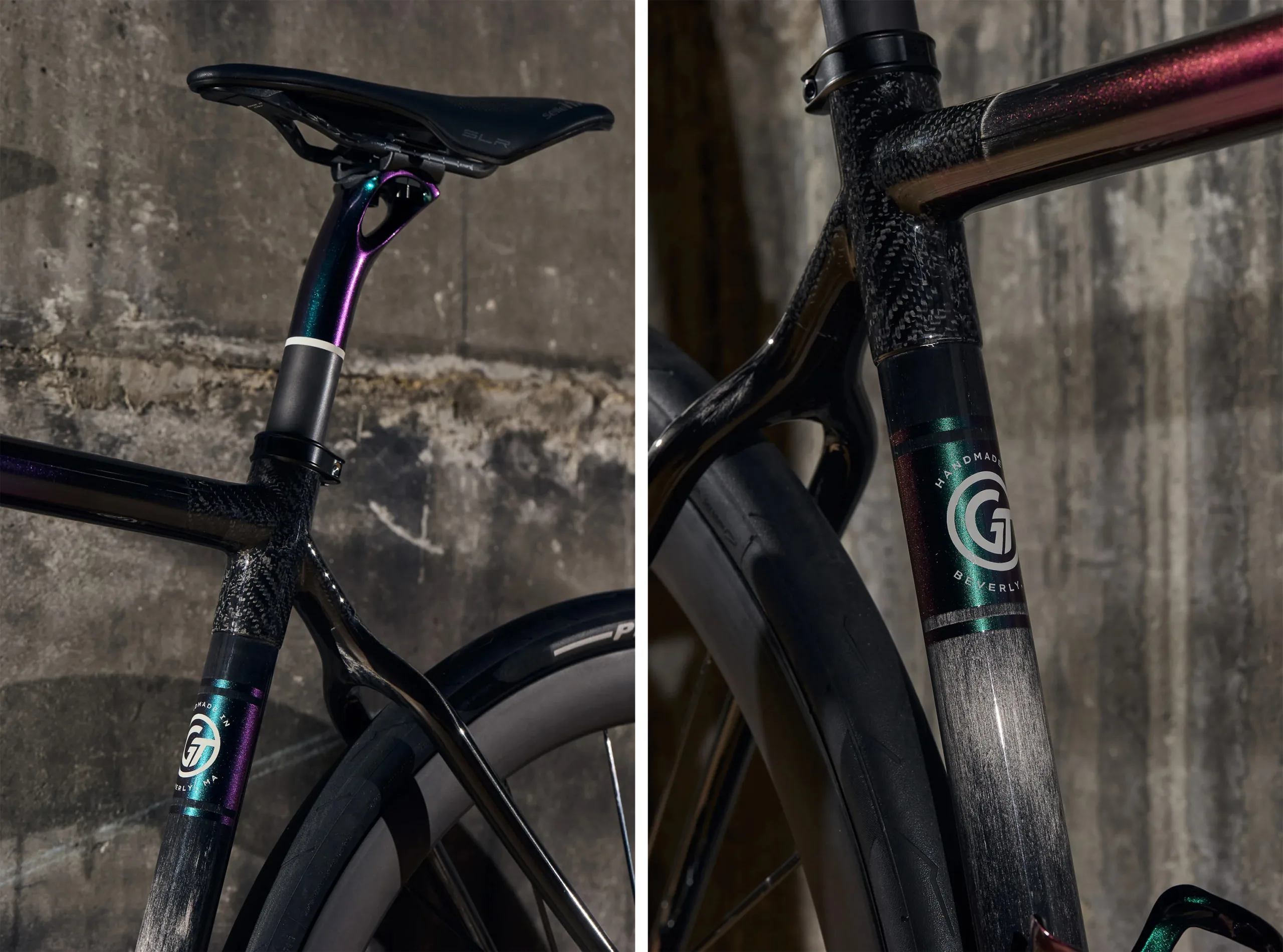 closeup details of new parlee z-zero GT road bike seat tube.