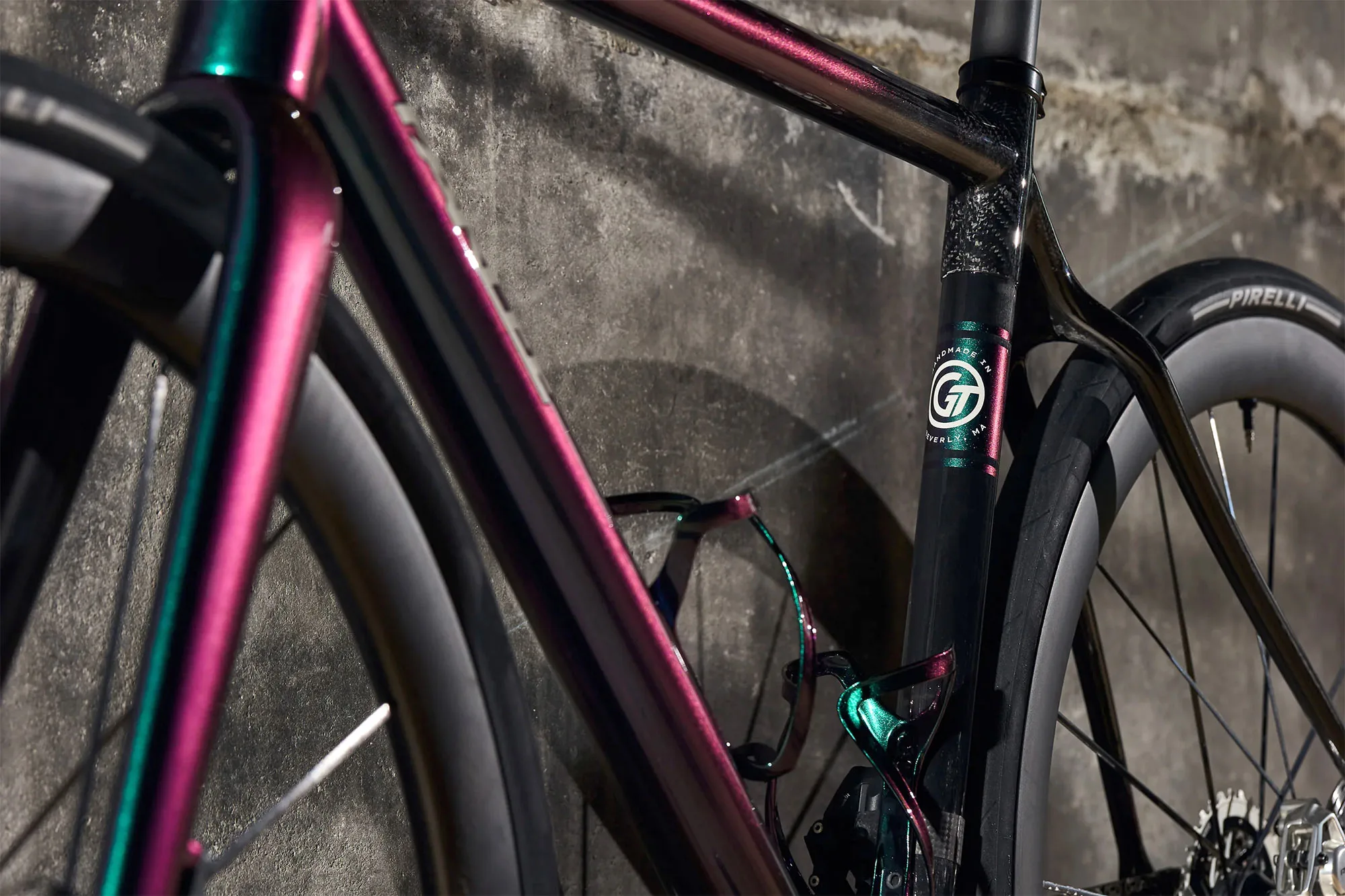 closeup details of new parlee z-zero GT road bike fork and downtube.