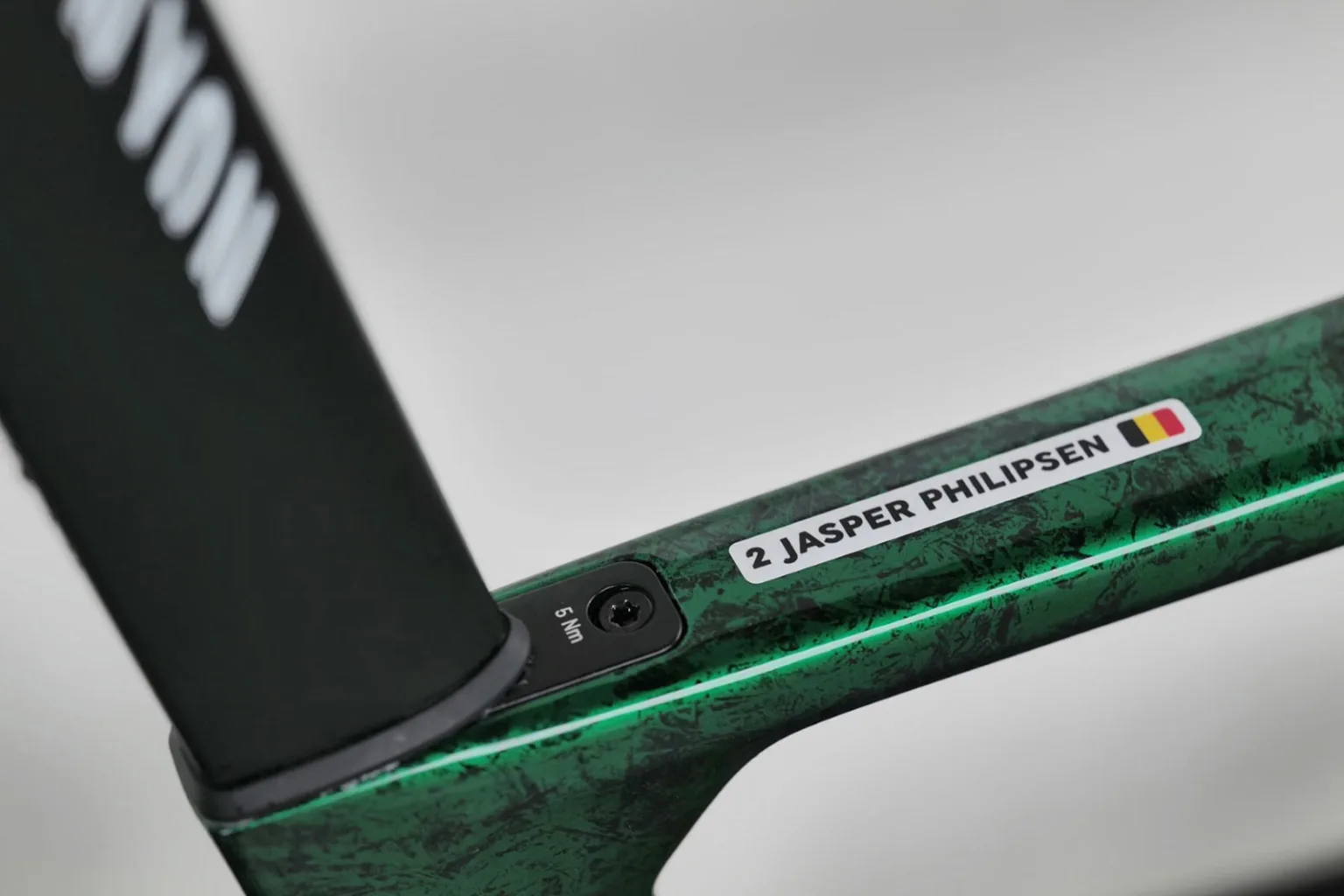 2025 Tour de France MyCanyon Aeroad CFR green jersey sprint leader edition of Jasper Philipsen, name decal