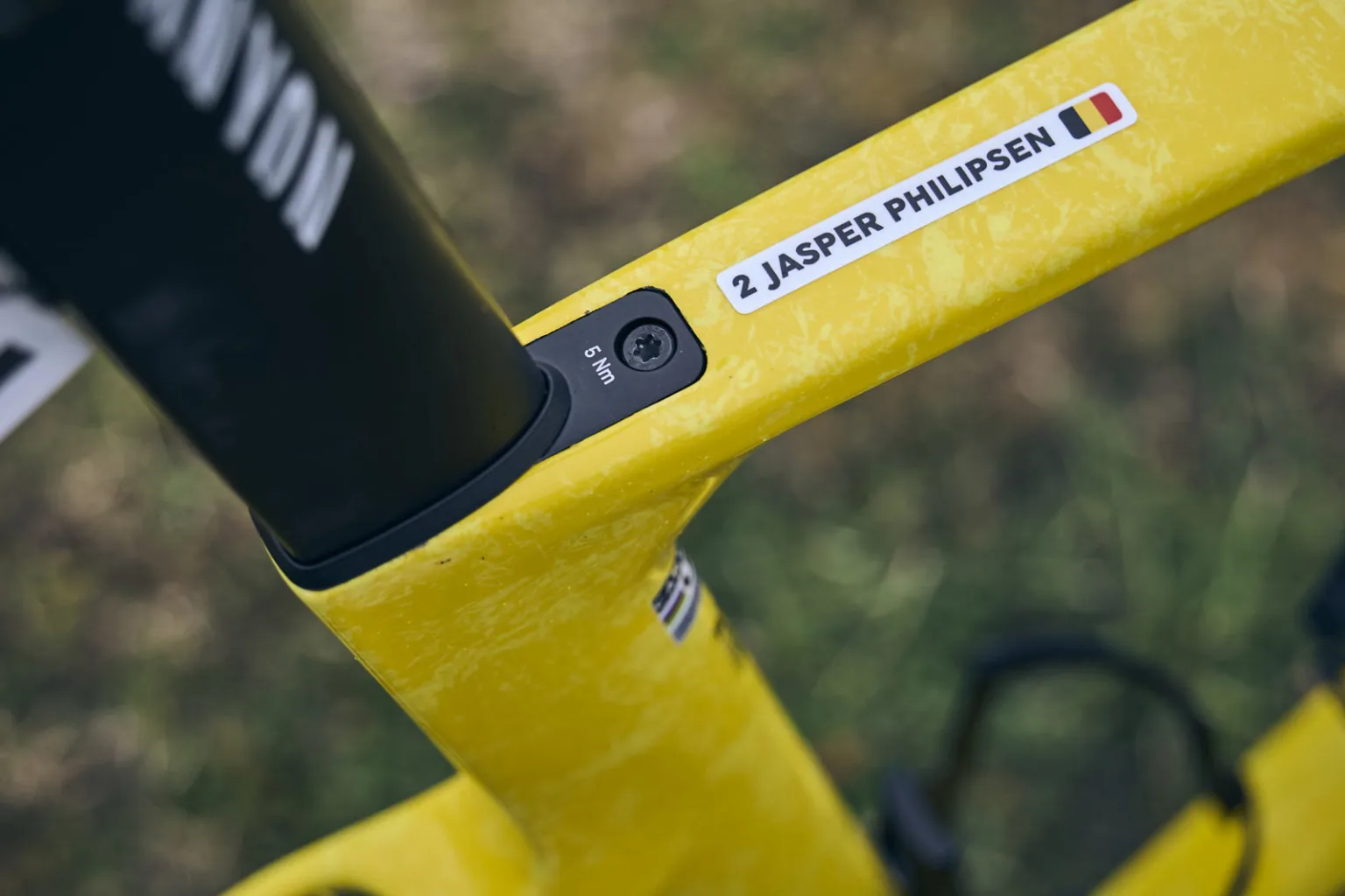 2025 Tour de France MyCanyon Aeroad CFR yellow jersey general classification leader edition of Jasper Philipsen, name decal